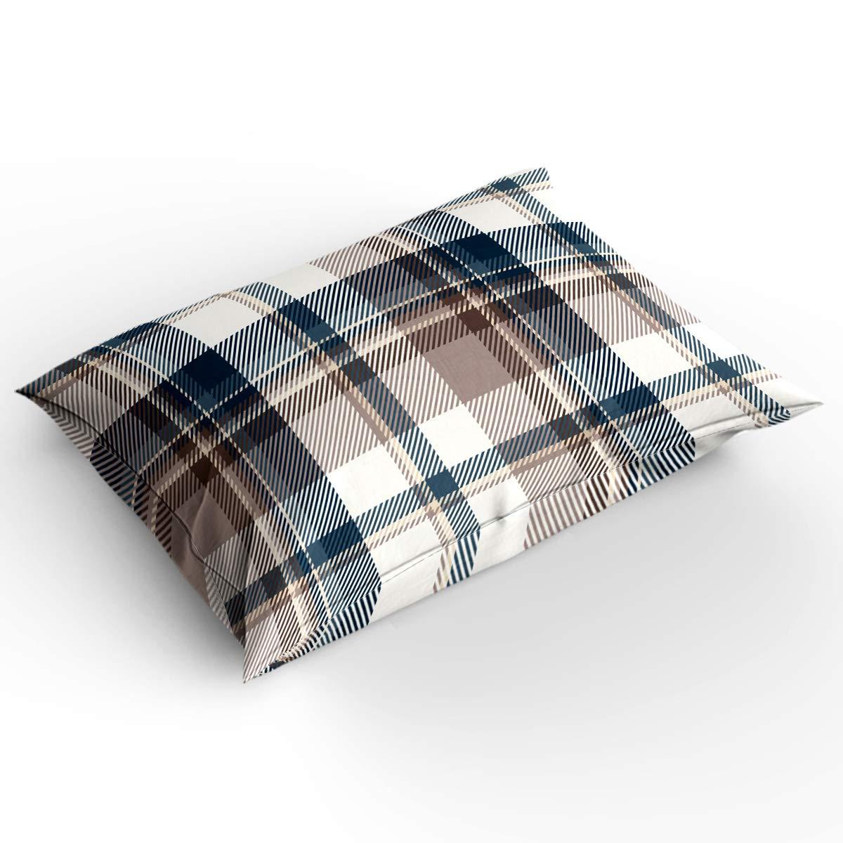 Debedcor Queen Comforter Covers Sets Simple Blue Brown Checkered 4 Piece Duvet Cover Set Lightweight Microfiber Soft Bedding Set for Adult Teen, Simple Line Intersect