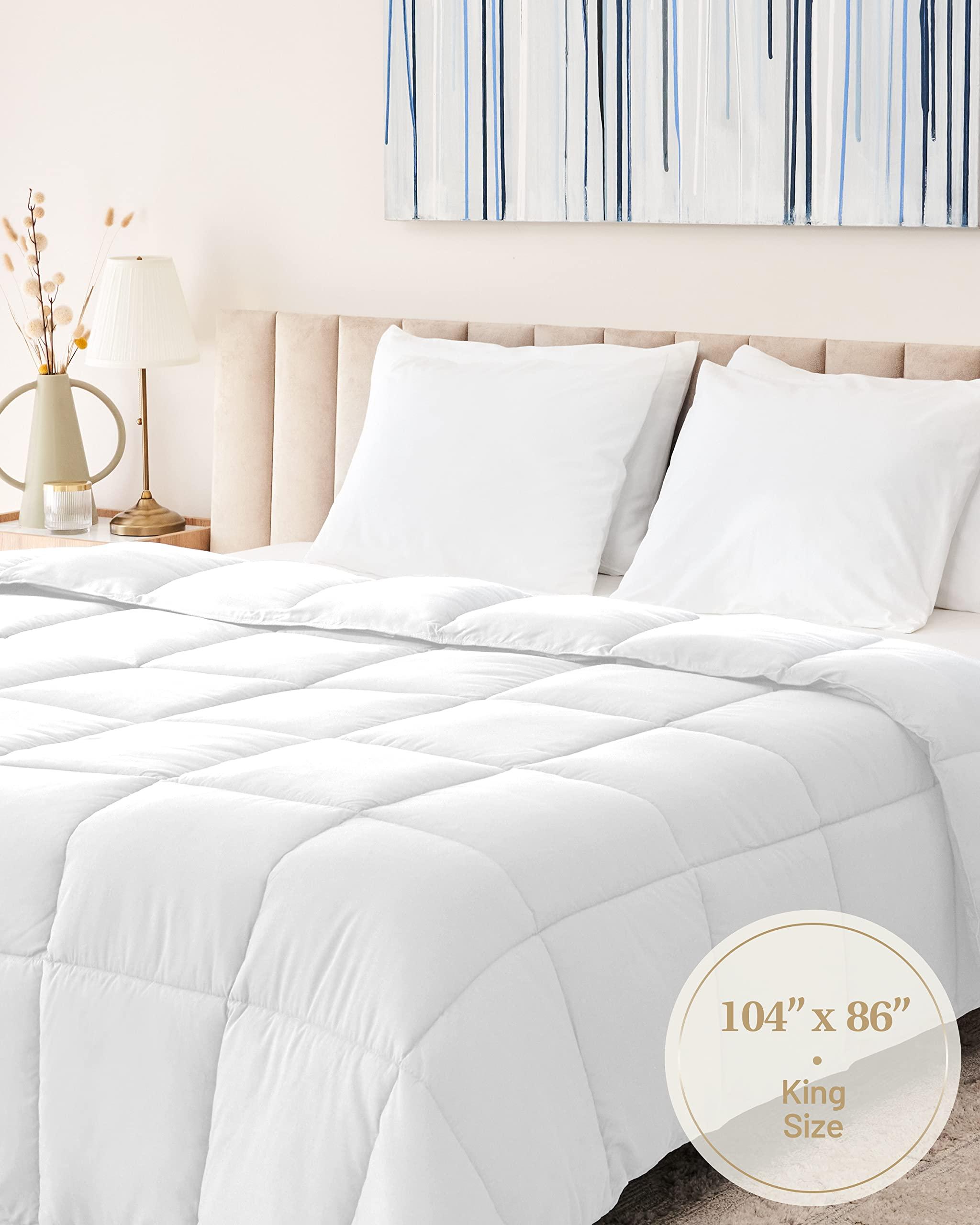 Lavish Comforts Down Alternative Comforter King Size - Fluffy Duvet Insert - Premium Plush All Season - Luxury Breathable Hotel Cooling Comforter - King, White, 104x86 inches - Comes Compressed Packaging