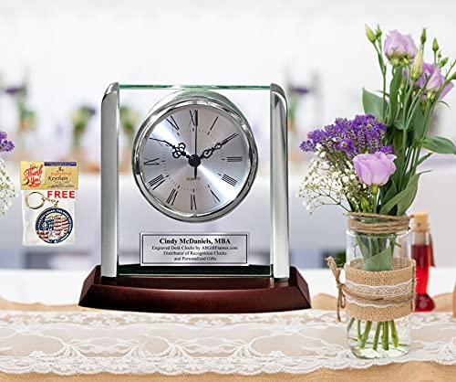 AllGiftFrames AllGiftFrames Engraved Clock with Silver Post Suspended on Acrylic Silver Engraving Plate Personalized Retirement Wedding Gift Employee Recognition Award Anniversary Service Employee Coworker Retire