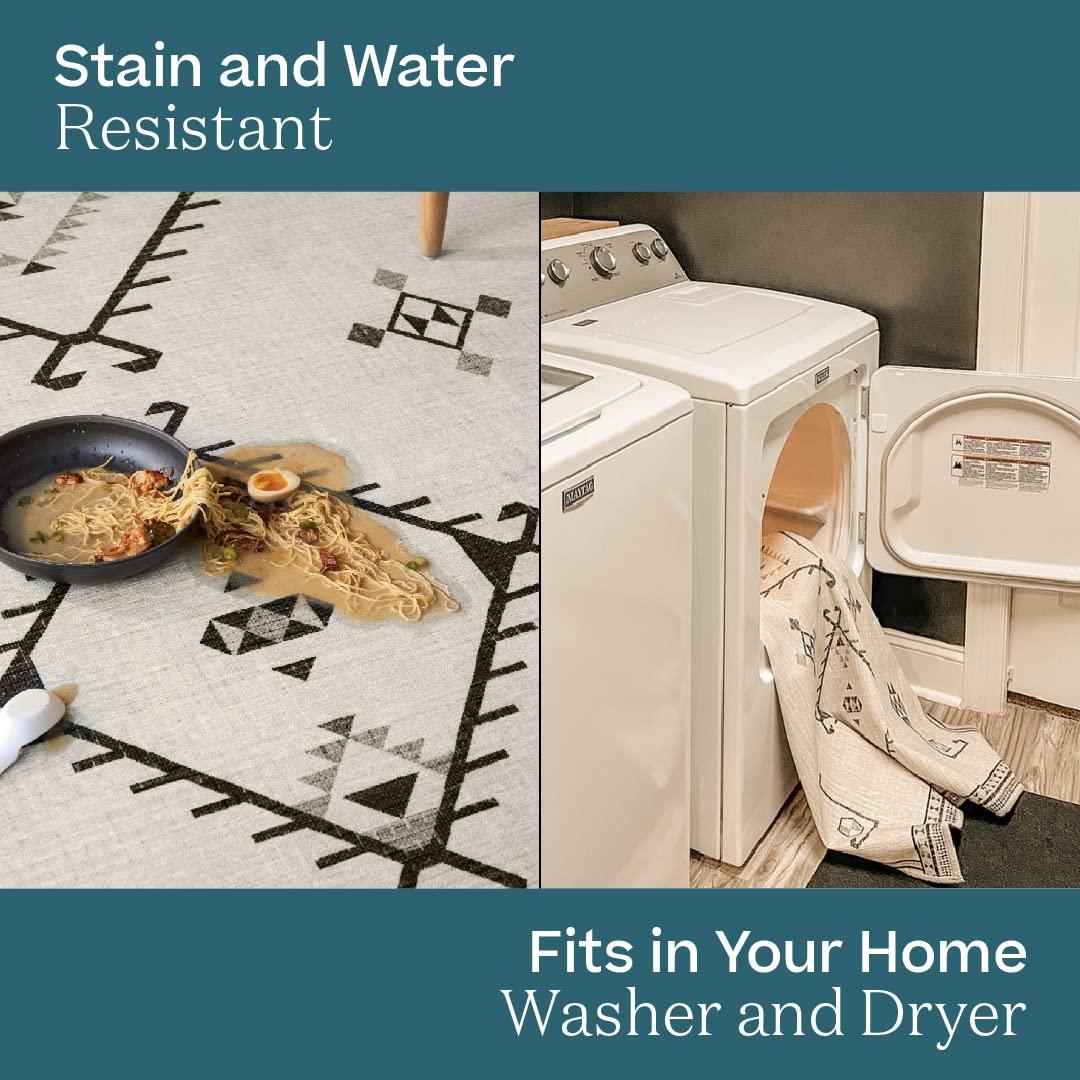 RUGGABLE Ruggable Washable 2x3 Area Rug, Damali Black & White, Premium Rugs for Living Room, Bedroom, Kitchen, Office, Classroom with Gripper Non Slip Pad