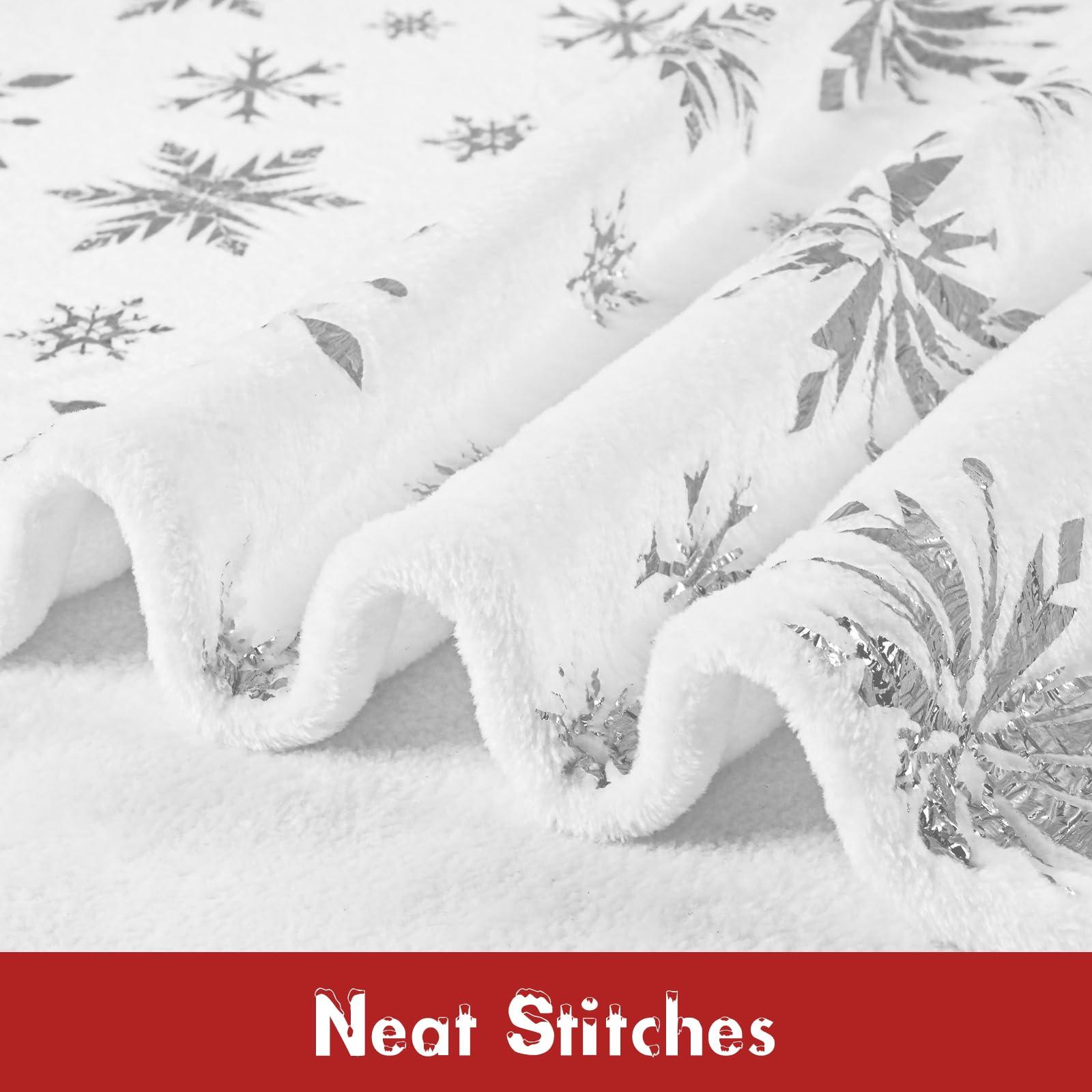 FRAMICS Merry Christmas Throw Blanket, Silver Snowflake Foil Print Throw Blankets, White Winter Fluffy Fleece Blanket for Couch Warm Bed Napping Flannel Blanket for Sofa Bedroom Gift Xmas Decor, 50\" x 60\"