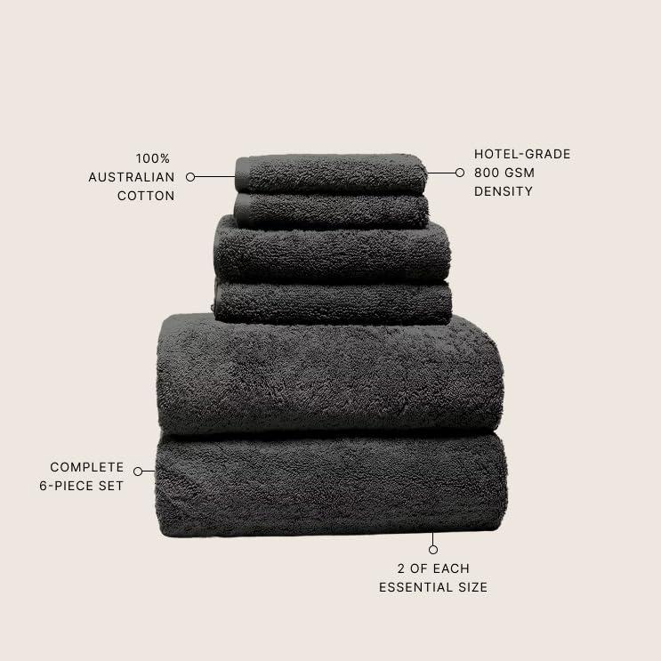 Italic Italic Serene Ultraplush Australian Cotton Towels - Charcoal Standard Set (Set of 6 with Bath Towels)