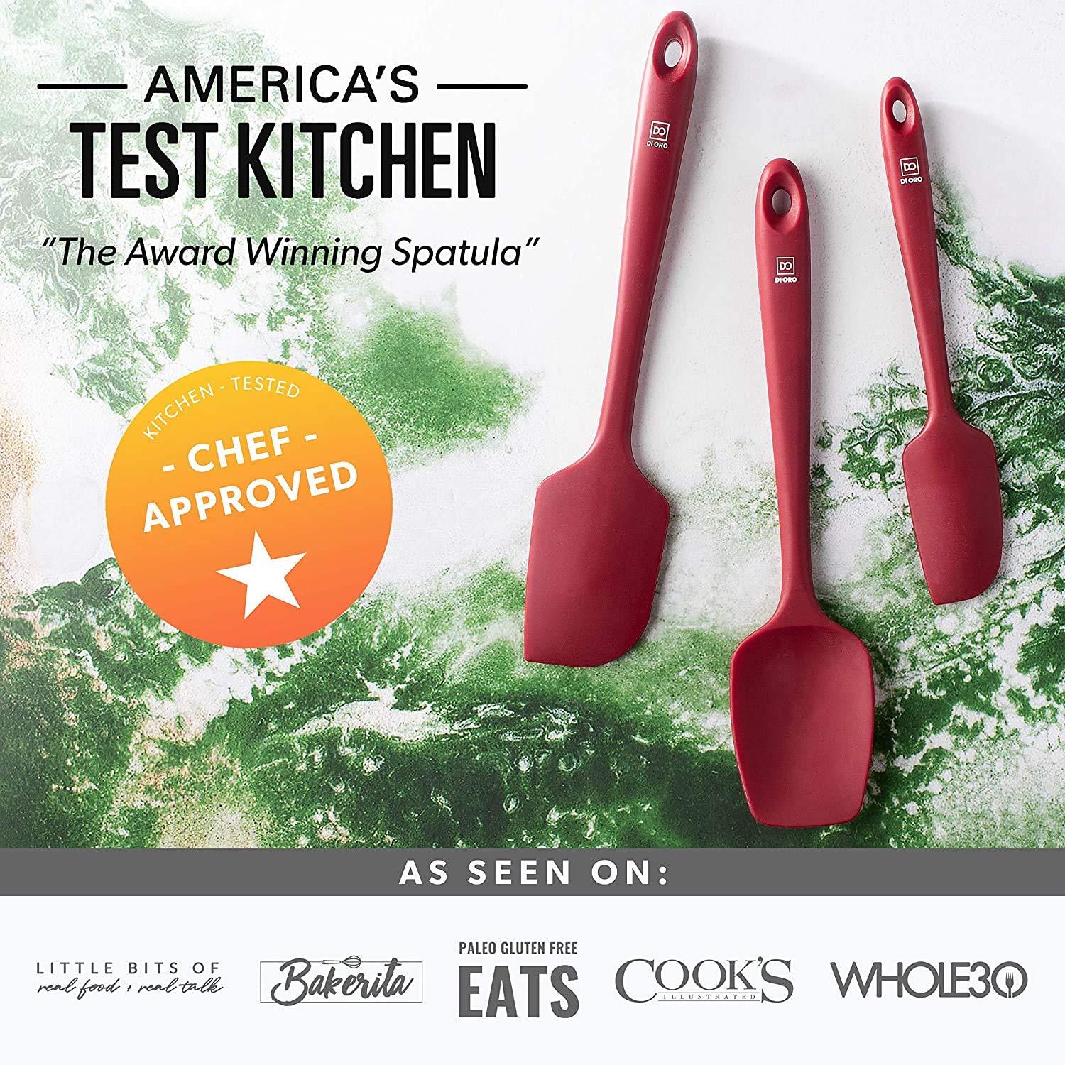 di Oro Living di Oro Living Silicone Spatula Set - 3-piece 600F Heat-Resistant Baking Spoon & Spatulas - Ergonomic Easy-to-Clean Seamless One-Piece Design - Pro Grade Non-stick Rubber with Stainless Steel S-Core Technology! (Red)