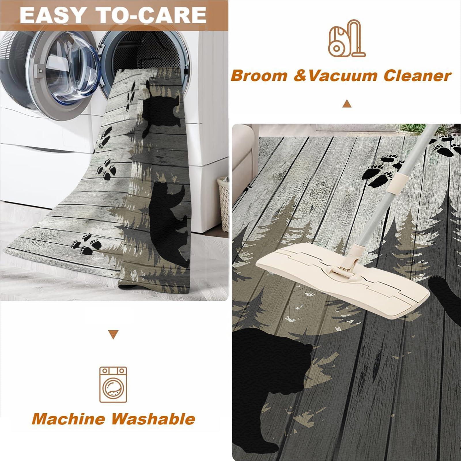 FACADUP Area Rug 7x8 Forest Trail Brown Bear Rugs, Wooden Silhouette Art Bear Carpet, Machine Washable Large Rugs for Apartment Villa Hotel Meeting Room Farmhouse