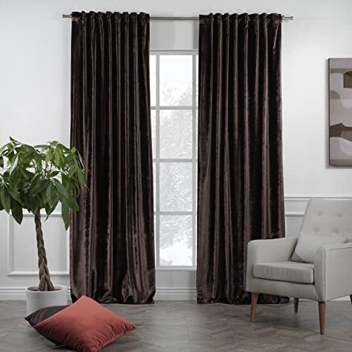 CASANEMA CASANEMA Mocha Extra Long Shiny Velvet Curtains Luxury Colors Light Blocking Hang Back Tap 1 Panel Curtain 5-30 Ft Home Dcor Custom Made Drapes -Made in Turkey (100" W x 120" L)