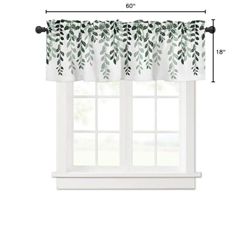 Onekaccu Onekaccu Kitchen Curtains Valances for Windows, Sage Green Leaves Valance Curtains Rod Pocket Short Curtains for Living Room Bedroom Small Window Treatment Seaonal Botanical Silhouette 60\"x18\"