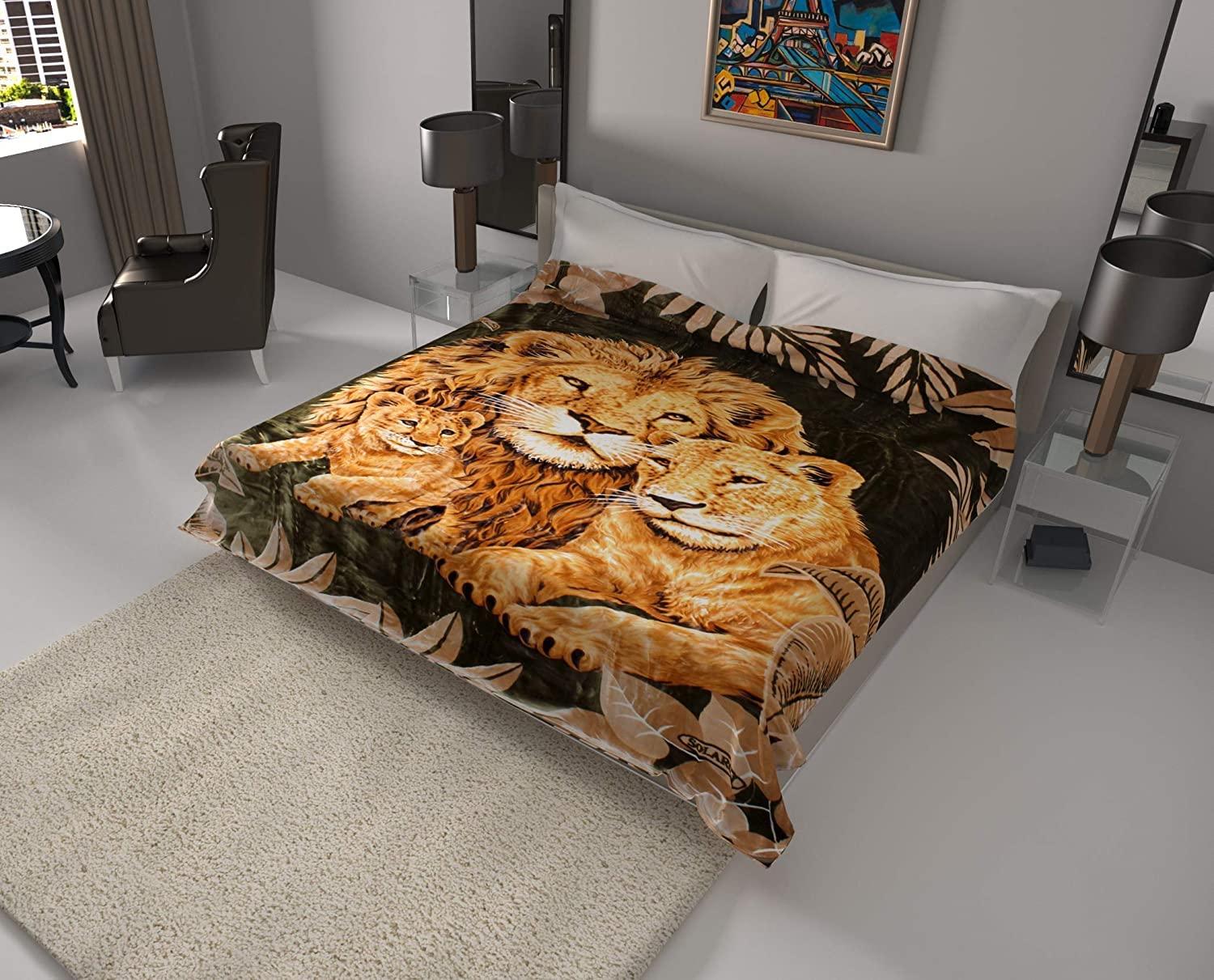SOLARON Solaron Queen Lion Family Korean Mink Blanket - Brown