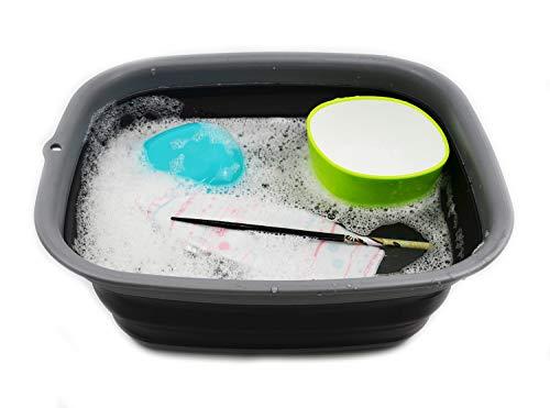 SAMMART SAMMART 9.45L (2.5 Gallon) Collapsible Tub - Foldable Dish Tub - Portable Washing Basin - Space Saving Plastic Washtub (Grey/Black, M)