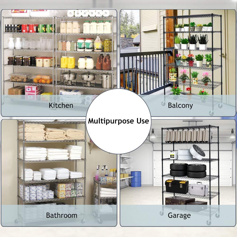 NiamVelo Heavy Duty 6 Tier Wire Shelving Unit Adjustable Storage Rack on Wheels 6000 Lbs Weight Capacity Metal Shelves Space Saving Wire Shelf Multifunctional Garage Shelving for Commercial Storage, Black