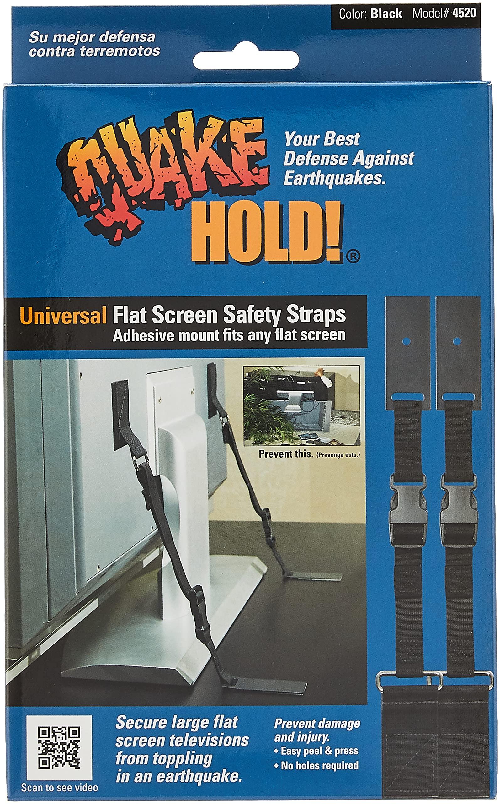 Ready America QuakeHOLD! Universal Flat Screen TV Safety Straps, Nylon Anti-Tip Adhesive Straps, Earthquake Protection, For TVs and Furniture, Child Proofing for Home Safety, Easy Installation, Black, 1 Pack