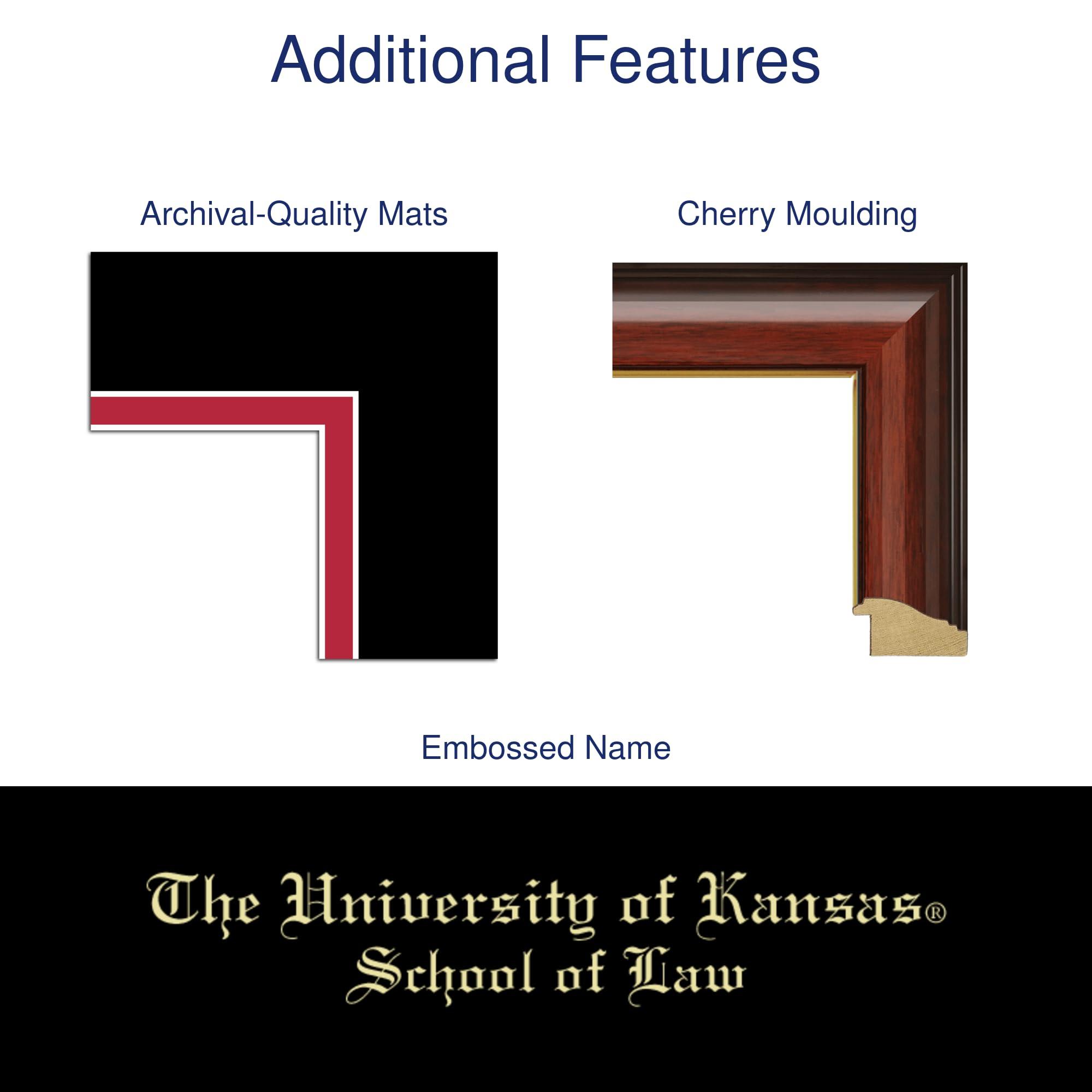 Framerly Framerly - The University of Kansas School of Law 17\" w x 14\" h Diploma Frame - Fits a phd - Gold Engraved Medallion Diploma Frame - Cherry Moulding with Black and Red Matting - Officially Licensed