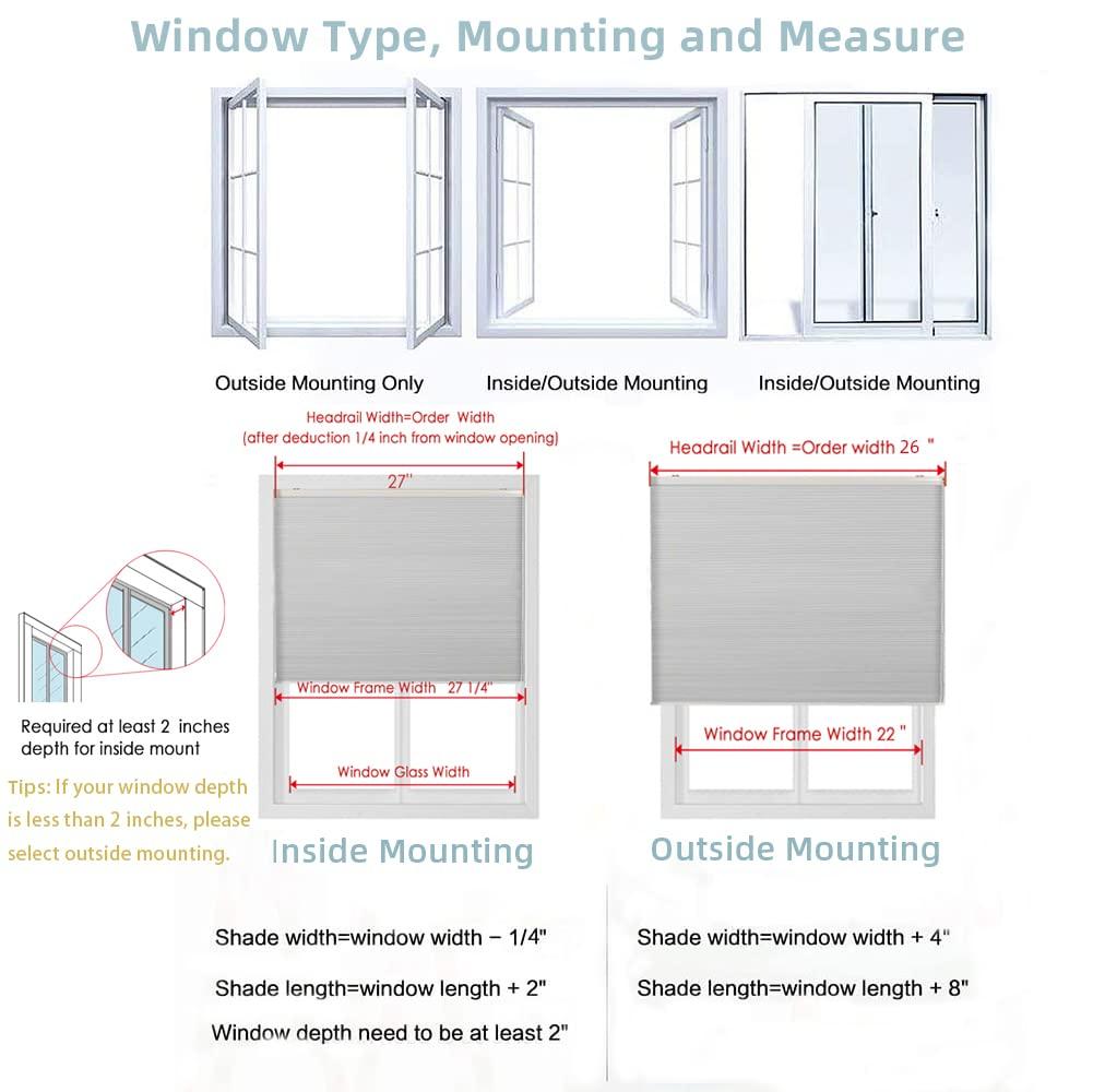 TINFONBLY Cellular Shades for Windows and Doors- No Cord Total Blackout Honeycomb Blinds, Cordless Customize Large Size, Harmful UV Rays and Heat Insulation for Office Home, White-Blackout, Size 69 "W x 56" H