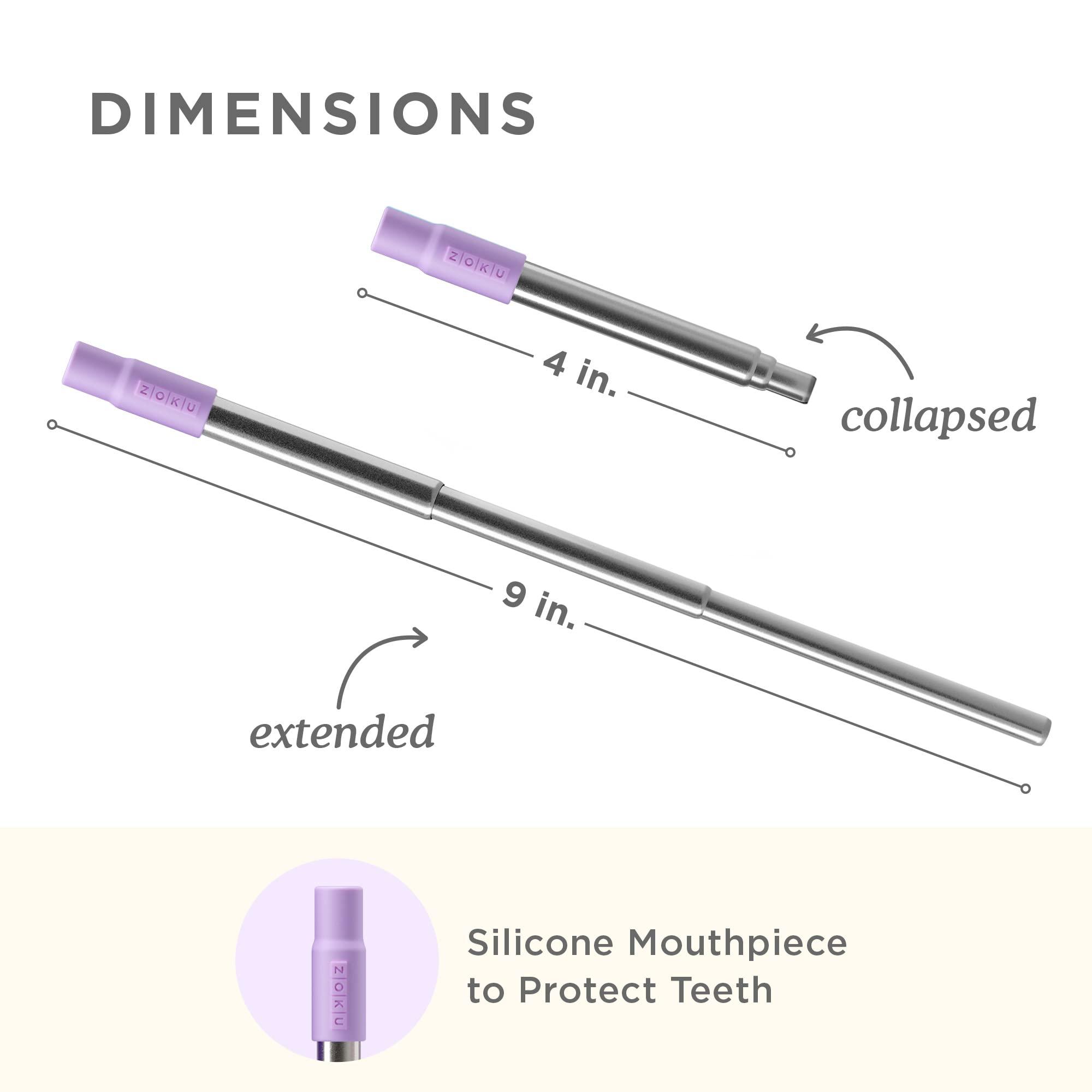 ZOKU ZOKU Reusable Metal Straw with Case for Travel, Purple - Collapsible Stainless Steel Drinking Straw with Silicone Tip and Cleaner Brush, Ideal for Key Chains, Pockets, Purses