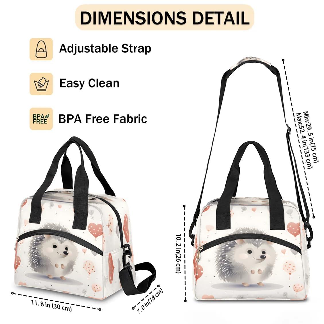 Sabokido Sabokido Cute Hedgehog Heart Insulated Lunch Bag for Women, Reusable Lunch Box with Adjustable Shoulder Strap Leakproof Adults Lunch Tote Bags for Work Travel Picnic Camping