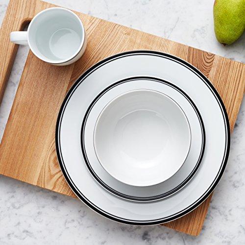 Amazon Basics Amazon Basics 16-Piece Cafe Stripe Kitchen Dinnerware Set, Plates, Bowls, Mugs, Service for 4, Black
