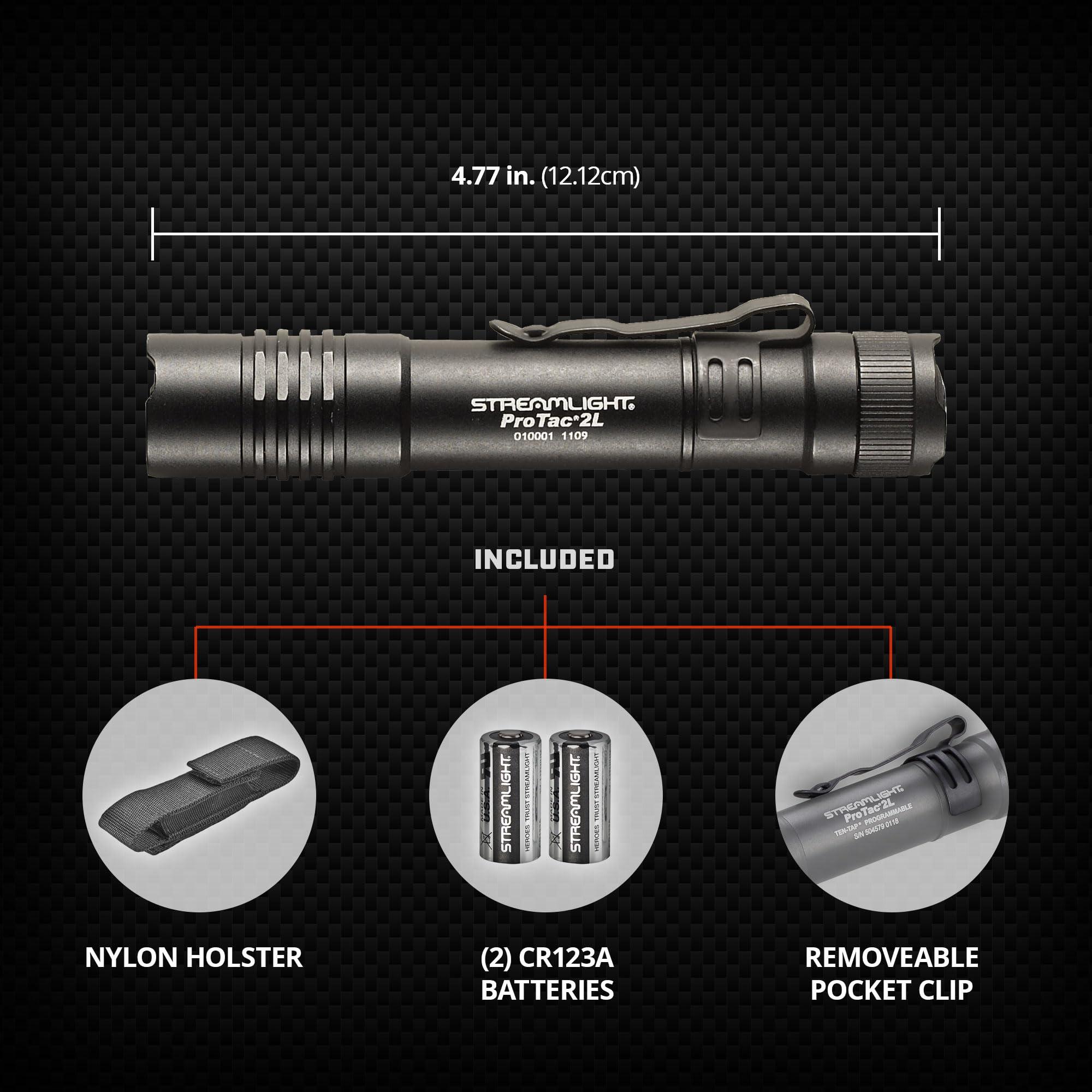 Streamlight Streamlight 88031 ProTac 2L 350-Lumen EDC Professional Flashlight with CR123A Batteries, and Holster, Black, Clear Retail Packaging