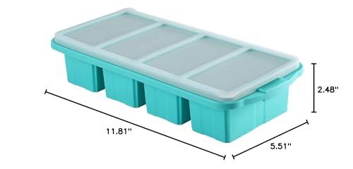 Aikeep Silicone Freezing Tray with Lid, Large Ice Cube Tray Non-stick Soup Freezer Container with 4 Compartments for Storing and Freezing Soups, Broths, Sauces and Liquid Diets, Oven and Dishwasher Safe