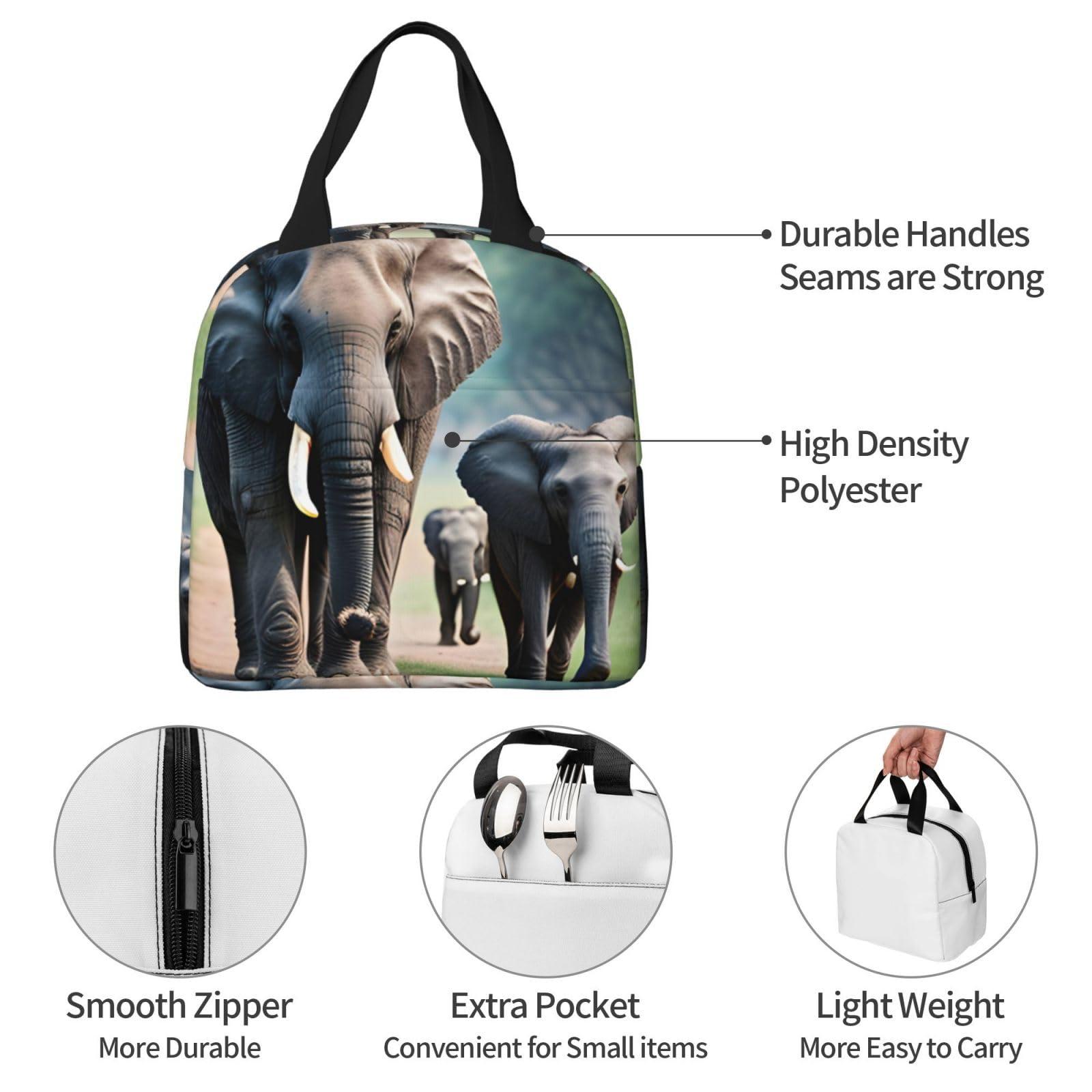 ZISHAK Elephant Family Lunch Bag Box Reusable Insulated Lunch Tote Bag,Leakproof Thermal Sack Food Case High Capacity