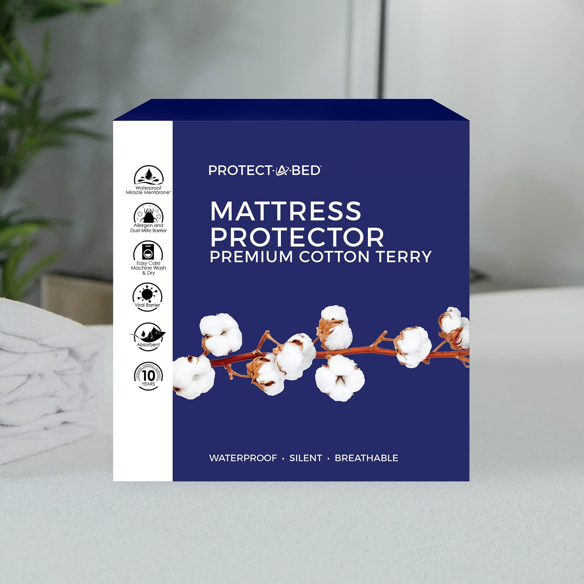 Protect-A-Bed Protect-A-Bed Premium Cotton Terry Cloth Waterproof Mattress Protector, Blocks Dust Mites and Allergens, Machine Washable, Queen