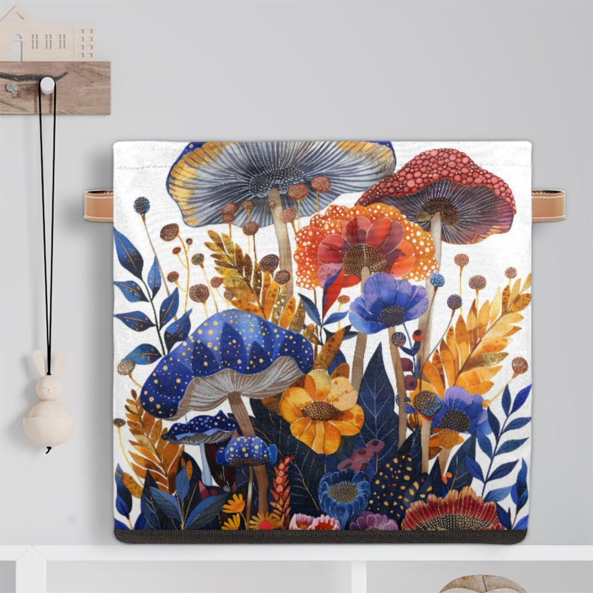 Tablerazzi Tablerazzi Mushroom Farmhouse Cube Storage Bin, 13 Inch Collapsible Fabric Storage Cube Bin, Foldable Cube Baskets for Shelf, Closet, Organizer