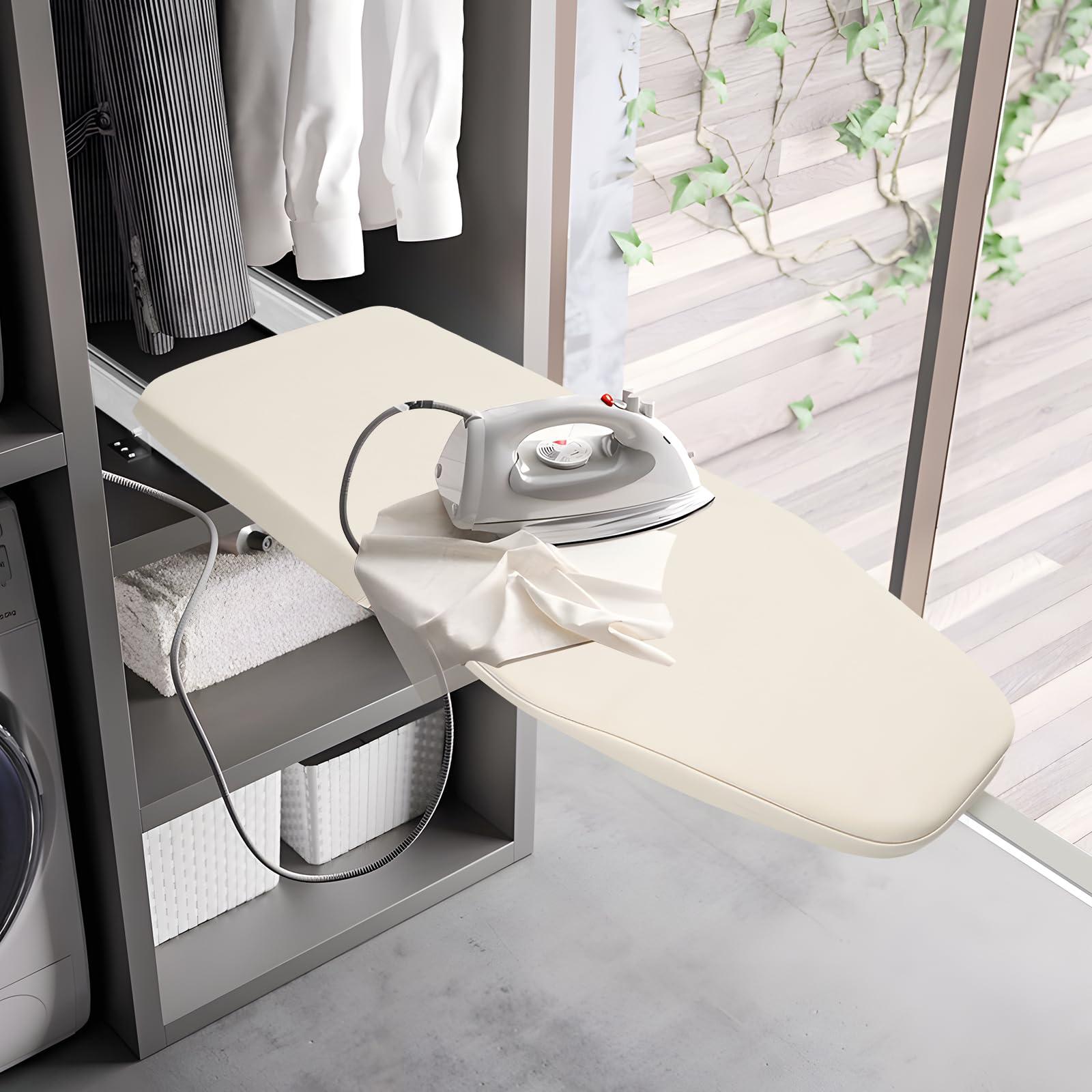 DNYSYSJ 31.9" X 12.2" Closet Pull-Out Ironing Board, Buit-in Iron Board Mini Ironing Board Stow Away in The Cabinet | 180 Rotation for Small Spaces | with Cotton Ironing Board Cover | Beige