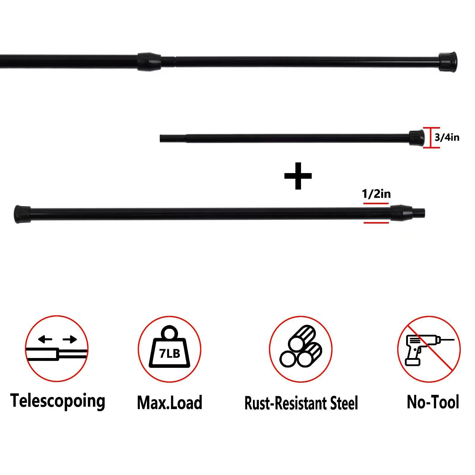 KXLIFE KXLife 2Pcs Spring Tension Curtain Rod, 28 to 40 Inch Adjustable Expendable Tension Rods for Windows, Black Spring Loaded Curtain Rod No Drilling