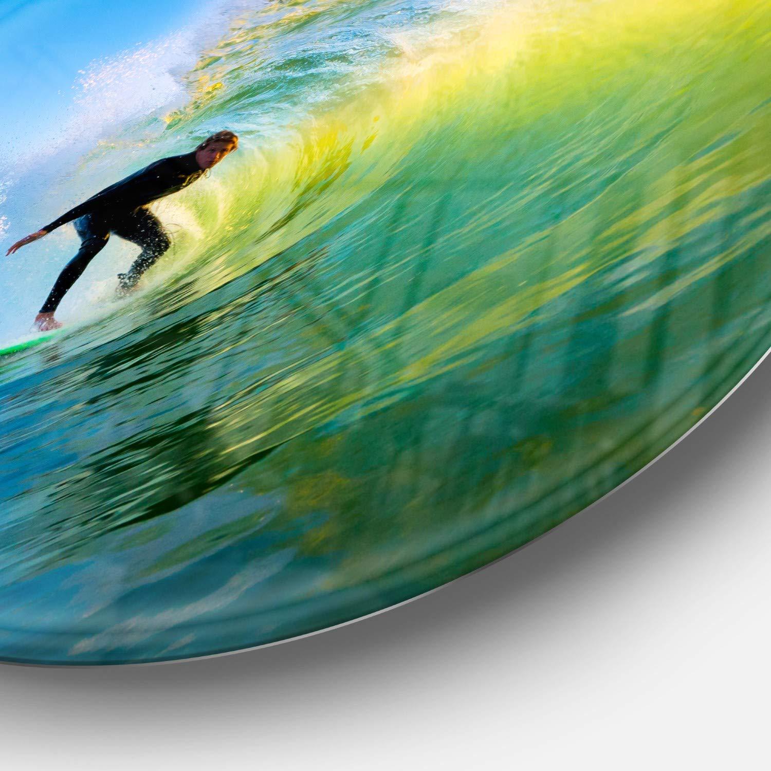 Design Art Designart Surfer Beating Waves-Photo Disc MT6990-C38-Disc, 38x38-Disc of 38 inch, Blue/Green