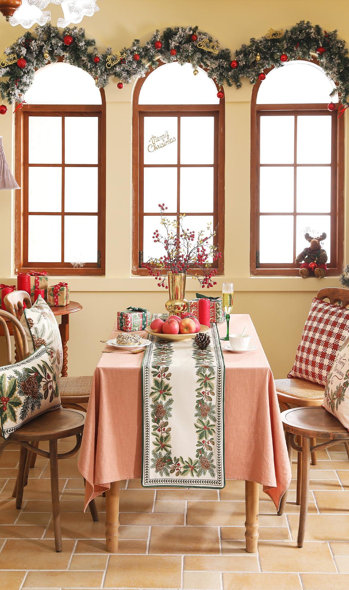 ISAENNE ISAENNE Designer Luxury Velvet Table Runner 118 Inches, Farmhouse Pine Cone Pattern Table Runners for Dining Tables, Decoration for Thanksgiving,Parties,Christmas,Banquet,New Year,16\"x118\"