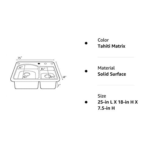 Swanstone Swanstone KS02518DB.058 Solid Surface 1-Hole Dual Mount Double-Bowl Kitchen Sink, 25-in L X 18-in H X 7.5-in H, Tahiti Matrix
