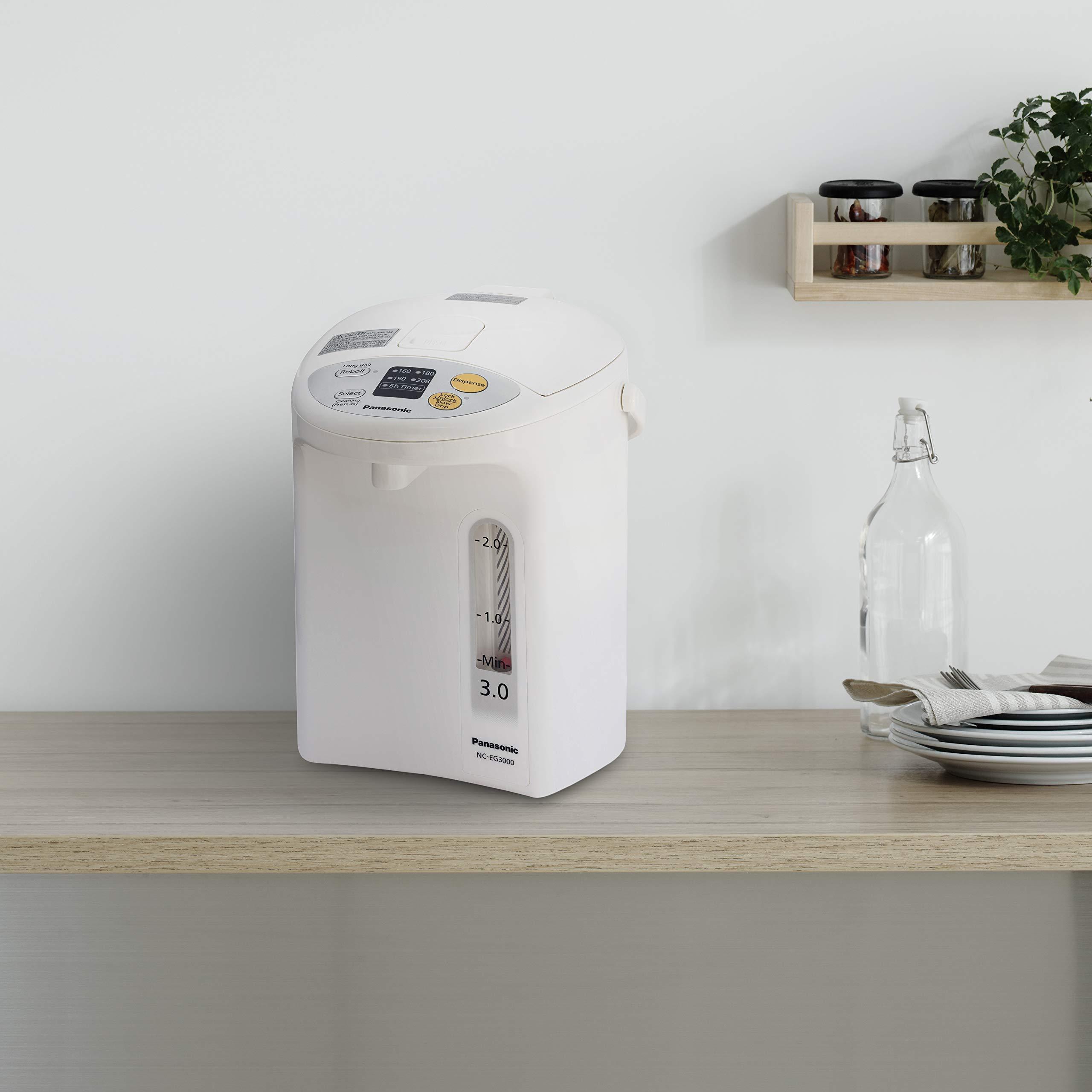 Panasonic Panasonic RA41660 Electric Thermo Pot Water Boiler Dispenser NC-EG3000, Slow-Drip Mode for Coffee, Ideal for Tea, Hot Cocoa, Soups and Baby Food, Four TEM, 3.2 quarts, White