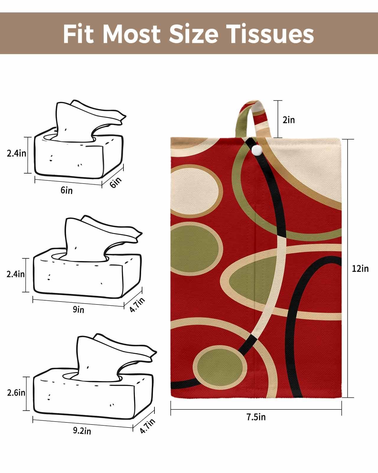 DOME-SPACE Tissue Box Cover, Red Brown Simple Line Circular Texture,2 Piece Rectangular Reusable Tissue Box Holder Hanging Tissue Bag for Bathroom,Office