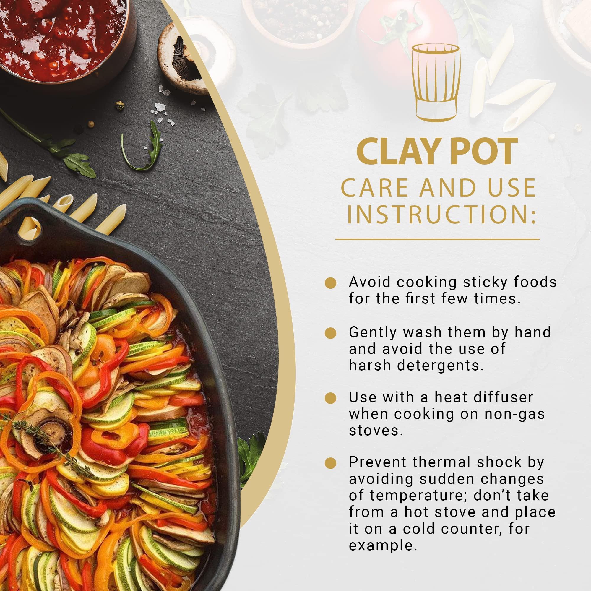 Toque Blanche Toque Blanche Authentic Chamba Black Clay Casserole Pot Gift for Men & Women Rustic Cooking Dish with Handles & Lid, Ideal for Soups, Stews, Curry, Indian & Asian Dishes, 4.5-Quart Small Pot