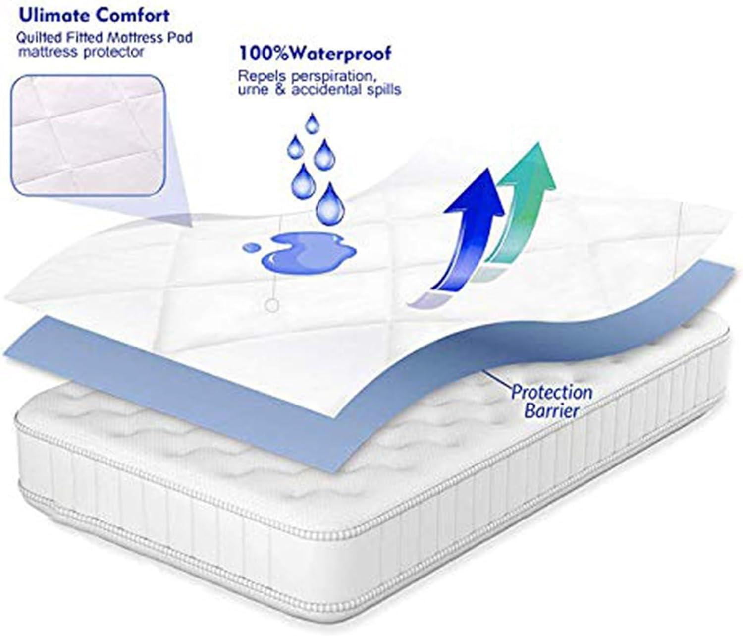 Tophacker White Waterproof Mattress Protector Wet Protecting Sheet Double Bed Size Extra Deep Fitted Sheet Non Noisy Comfy Sleep Mattress Cover Topper