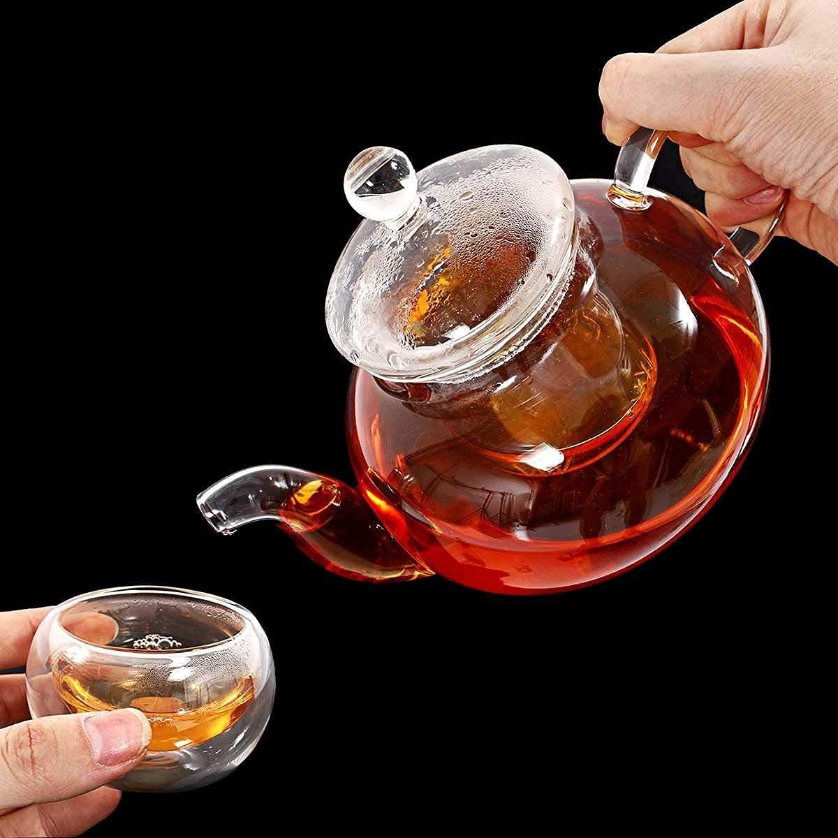 IURDSGIEOOOEWSU Chinese Tea Set 8 Pcs/Set Handmade Teapot Set Heat-Resisting Warmer Clear Glass Tea Pot Double Wall Teapot Cup Filtering Drink Home Decor Tea Set