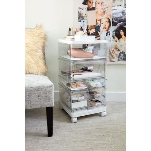iDesign iDesign The Sarah Tanno Collection Large 7-Drawer Stacking Cosmetic Organizer Cart, Clear/White