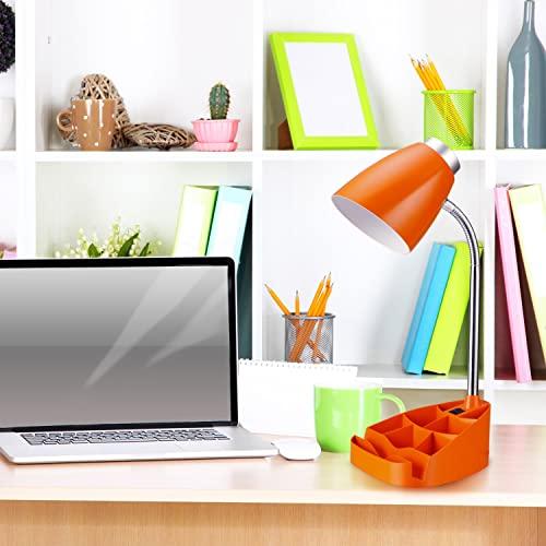 Limelights Simple Designs LD1002-ORG Gooseneck Organizer Desk Lamp with iPad Tablet Stand Book Holder, Orange