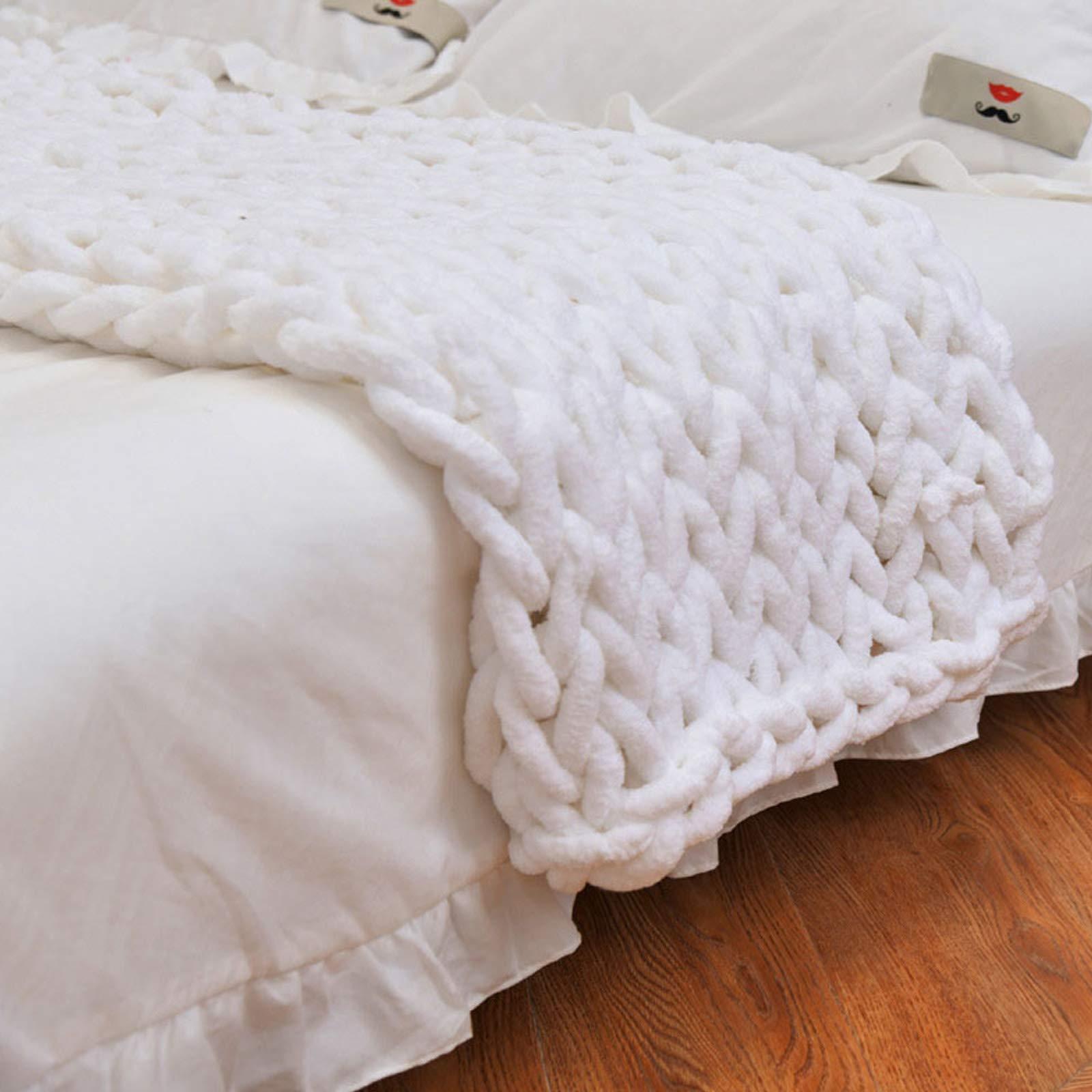 BWBG Chunky Knit Blanket Chenille Throw Light Pink, Knitted Throw Blanket for Sofa- Warm Soft Cozy Beautiful Home Decor Throw, Couch, Bed, Chair Boho Gift -40x40in