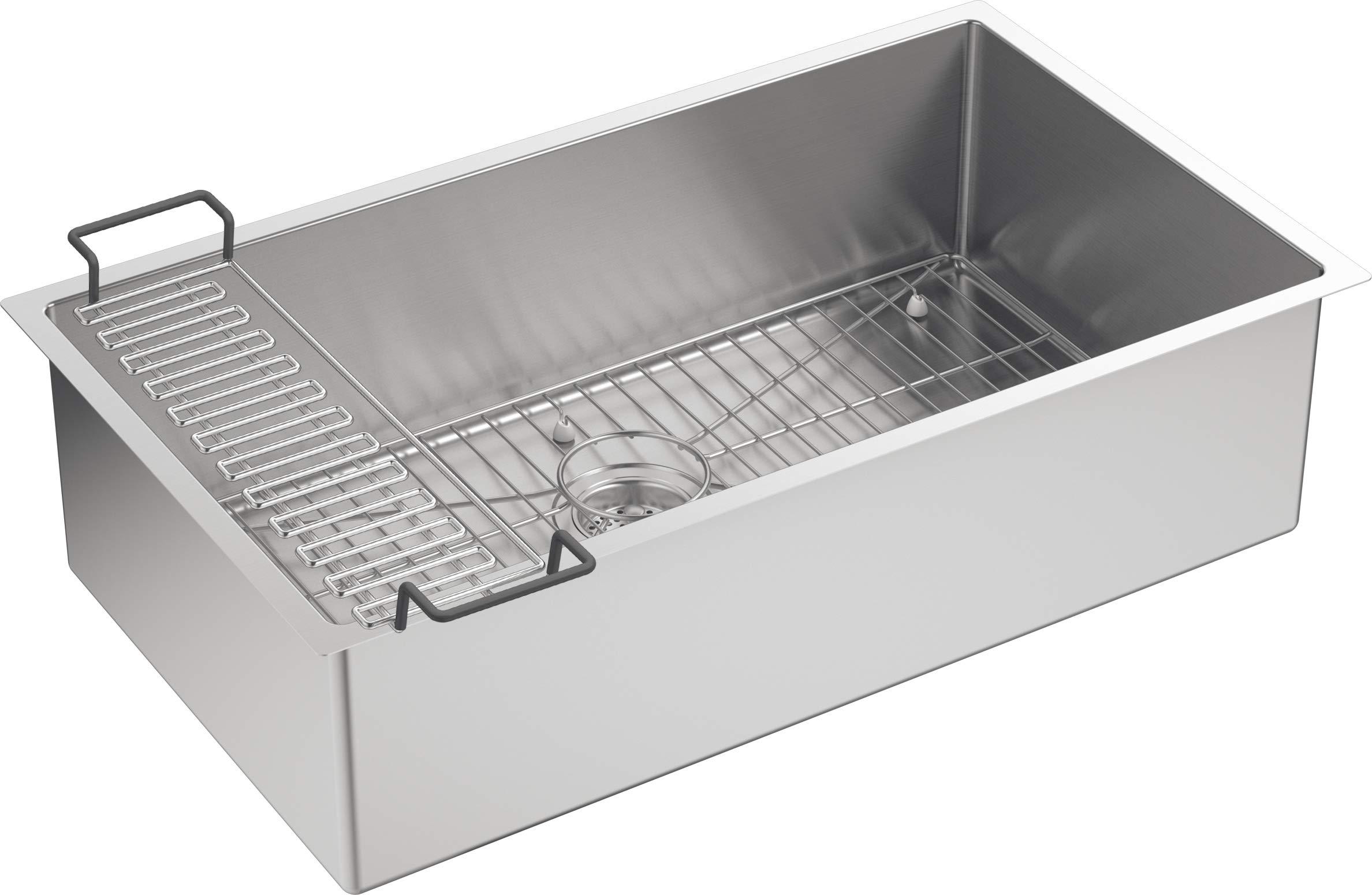 Kohler KOHLER K-5285-NA Strive 32 X 18-1/4 X 9-5/16-Inch Under-Mount Single Bowl Kitchen Sink with Basin Rack, Stainless Steel, 1-Pack
