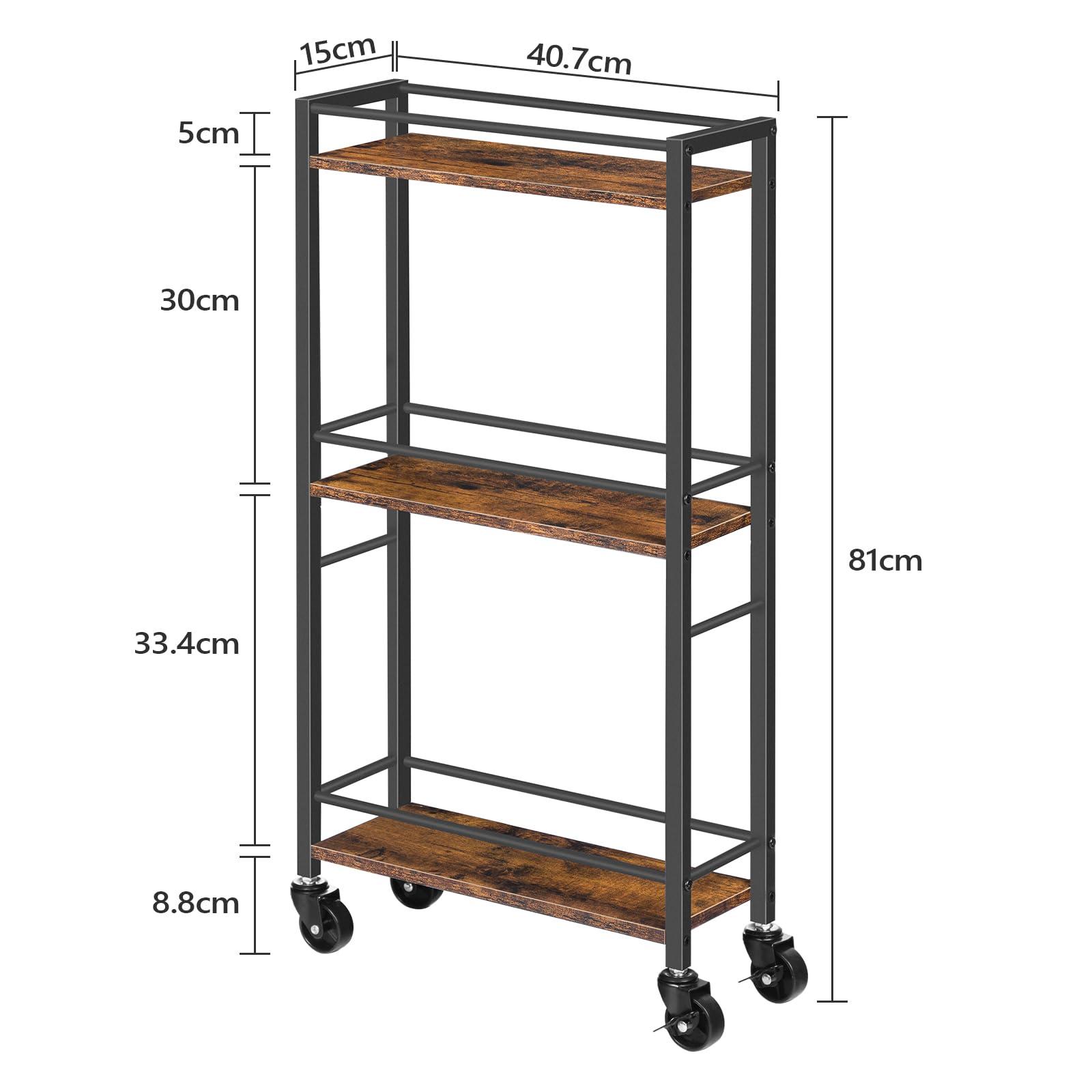 MAHANCRIS MAHANCRIS Slim Rolling Cart, Mobile Kitchen Cart on Wheels, Narrow Storage Cart for Small Space, Wooden Service Cart, for Bathroom, Laundry, Living Room, Rustic Brown RCHR1501Z
