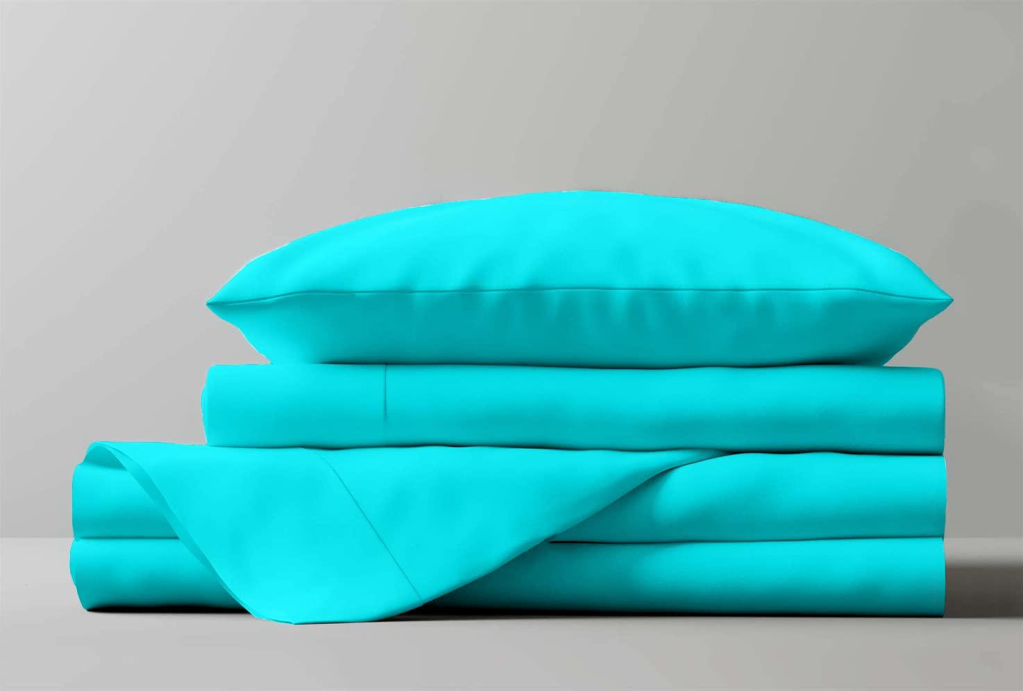 Thraed-Spraed RV Bunk 38 X 80 Sheet Set 600 Thread Count 100% Egyptian Cotton 10-Inch Deep Pockets Made for RV, Camper, Motorhomes, Boat, Soft Luxury & Breathable, 4-PC RV-Sheets - Turquoise Blue Solid