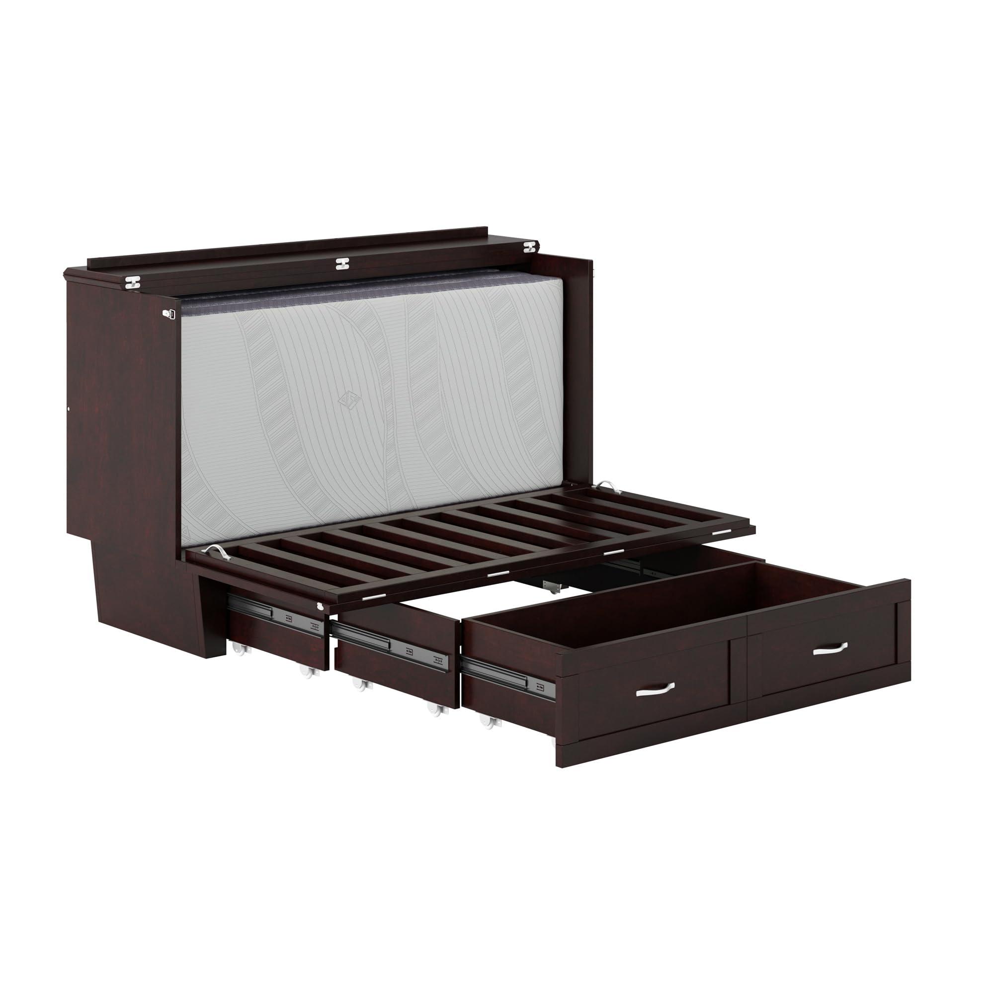 AFI AFI, Chelsea Mid-Century Modern Queen Solid Wood Murphy Bed Chest with Mattress in Espresso