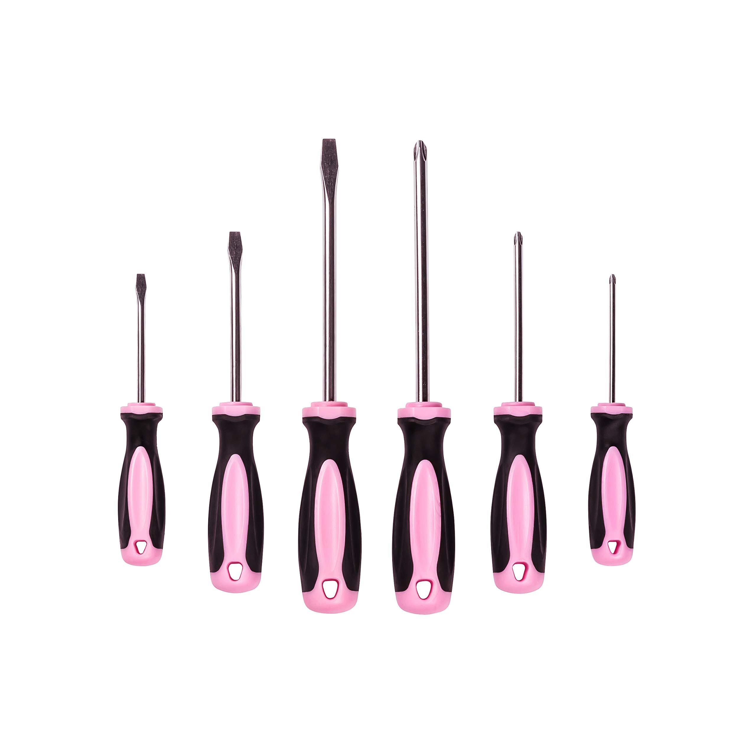 Pink Power Pink Power Magnetic Screwdriver Set - 6 Piece Phillips Head and Flat Head Hand Pink Tool Set for Women & Ladies - Insulated Screwdriver Kit with Magnetic Tip - Screw Drivers Set