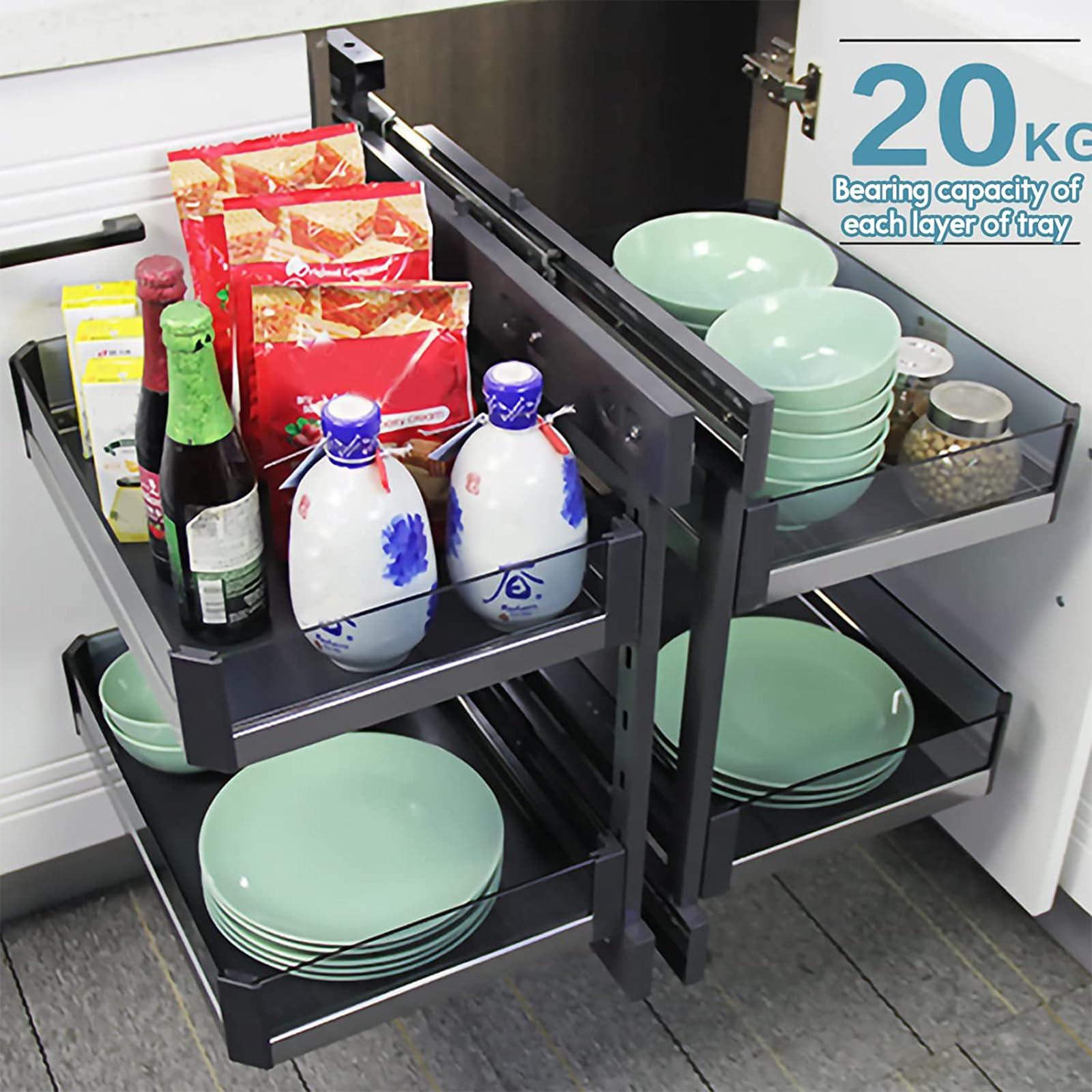 TYHAYJYK Blind Corner Cabinet Pull Out Organizer, Kitchen Cabinet Organizer Shelf Corner Aluminum Swivel Storage Rack Shelf, 4 Aluminum Basket Corner Optimizer Full Pull Out,A