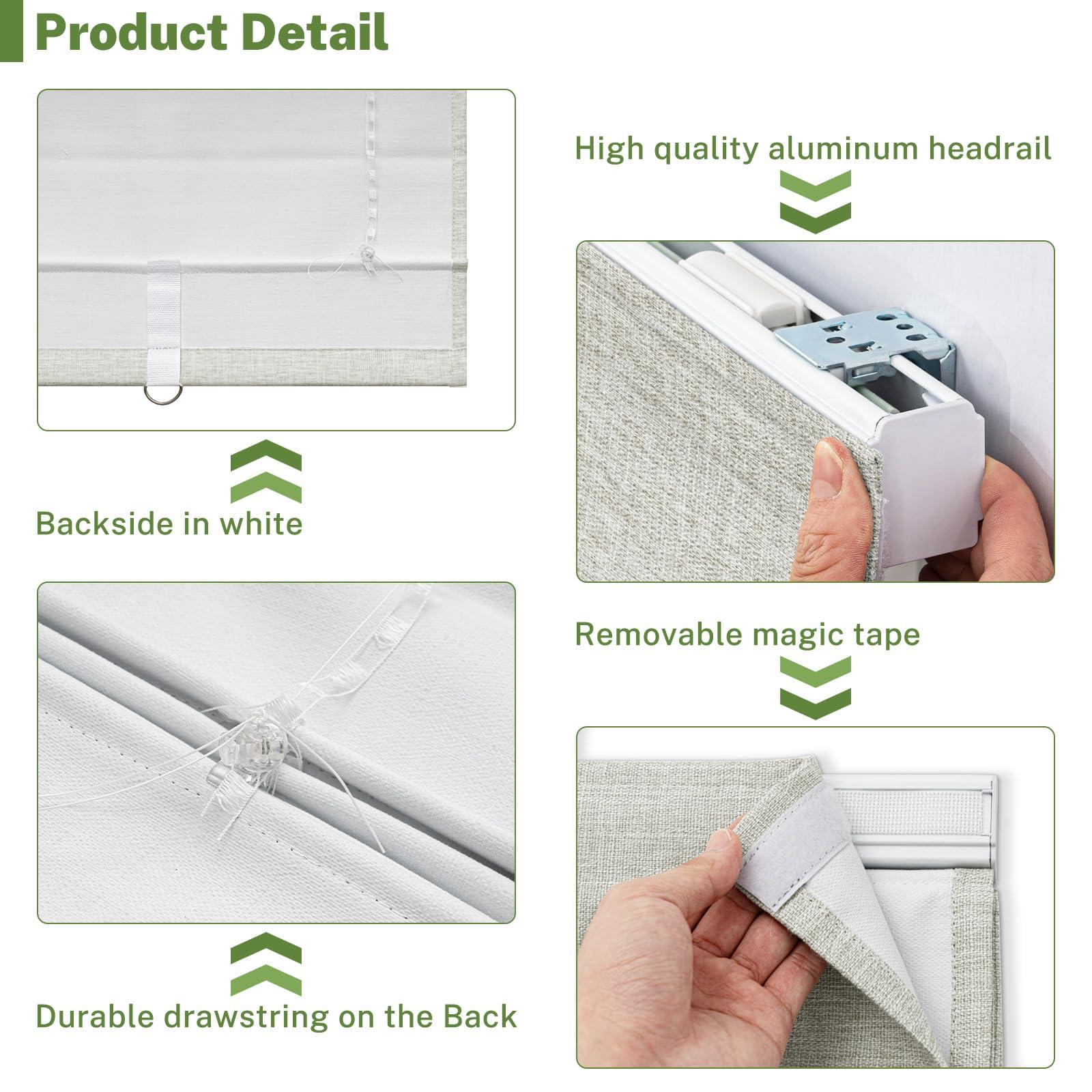 MiLin MiLin Cordless Roman Shades for Windows - Blackout Roman Shades, Waterproof Fabric Blinds Privacy Window Treatments Thermal Insulated for Home (Blackout - Beige, 59" W x 60" H)