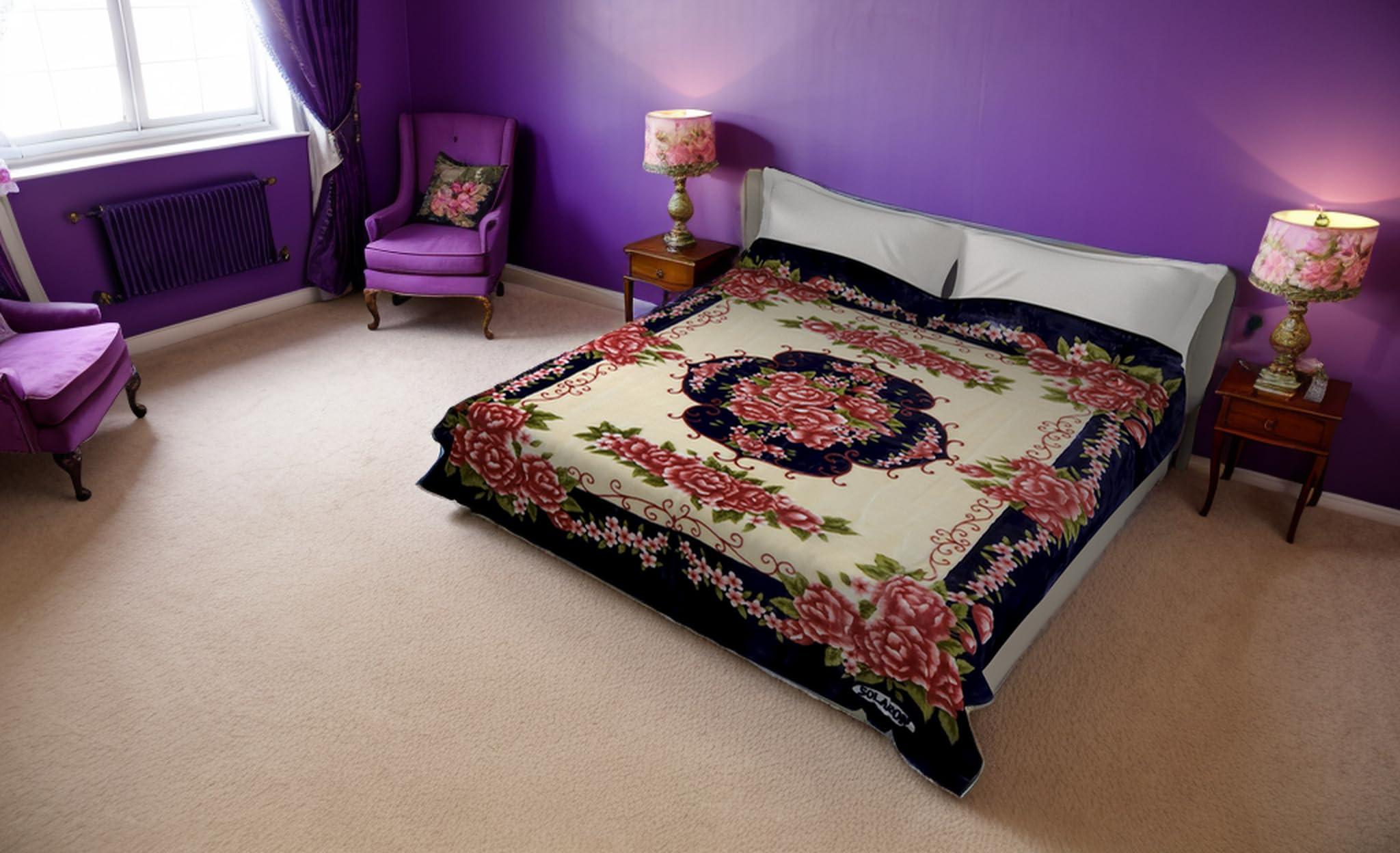 SOLARON SOLARON Korean Super Thick Heavy Weight Mink Blanket bed comforters bedspreads bedding comforter (King, 60 Flower Purple)