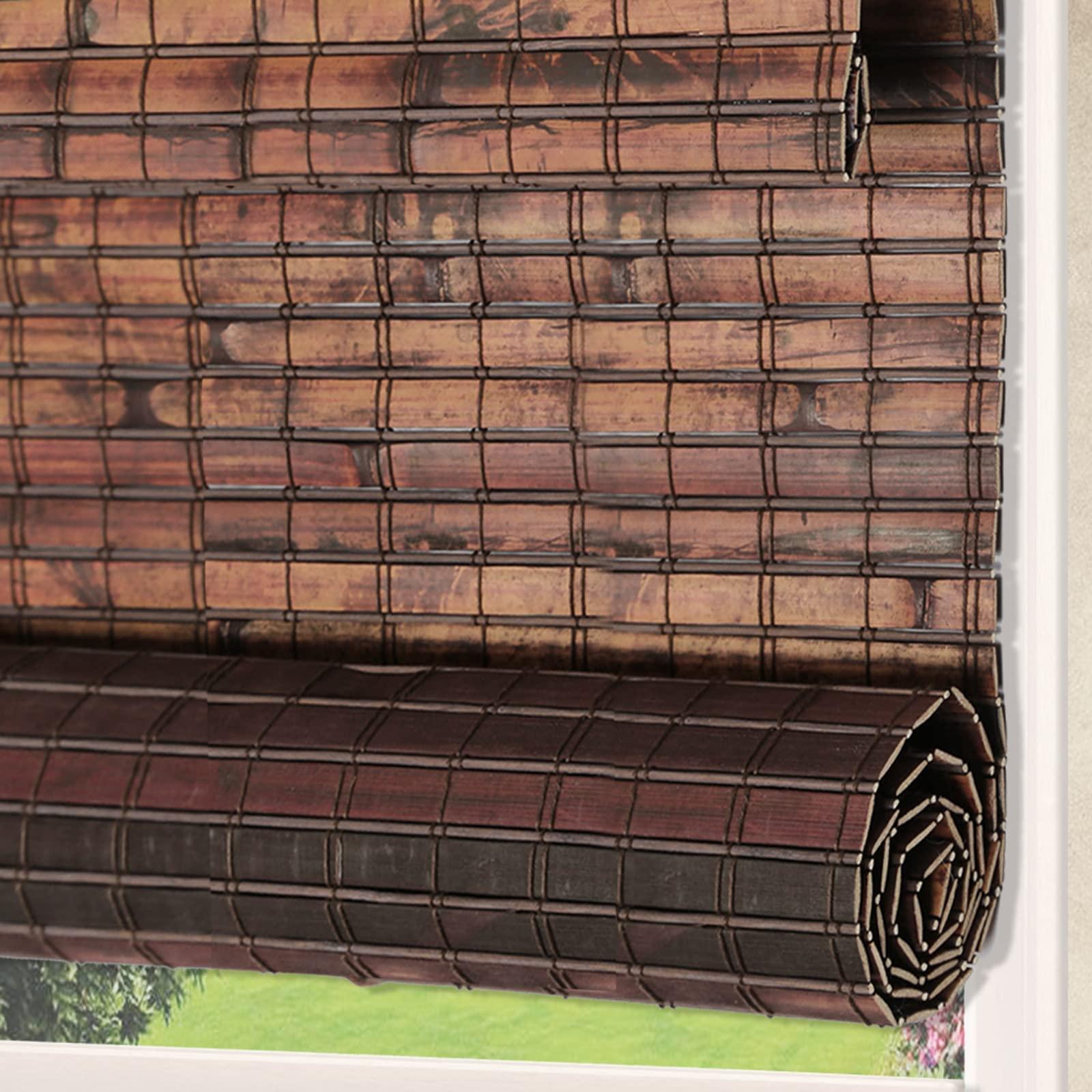 LANTIME LANTIME Wood Window Shades Blinds, Lined Blackout Bamboo Roller Shades, Easy Installation for Home and Garden, Pattern 4