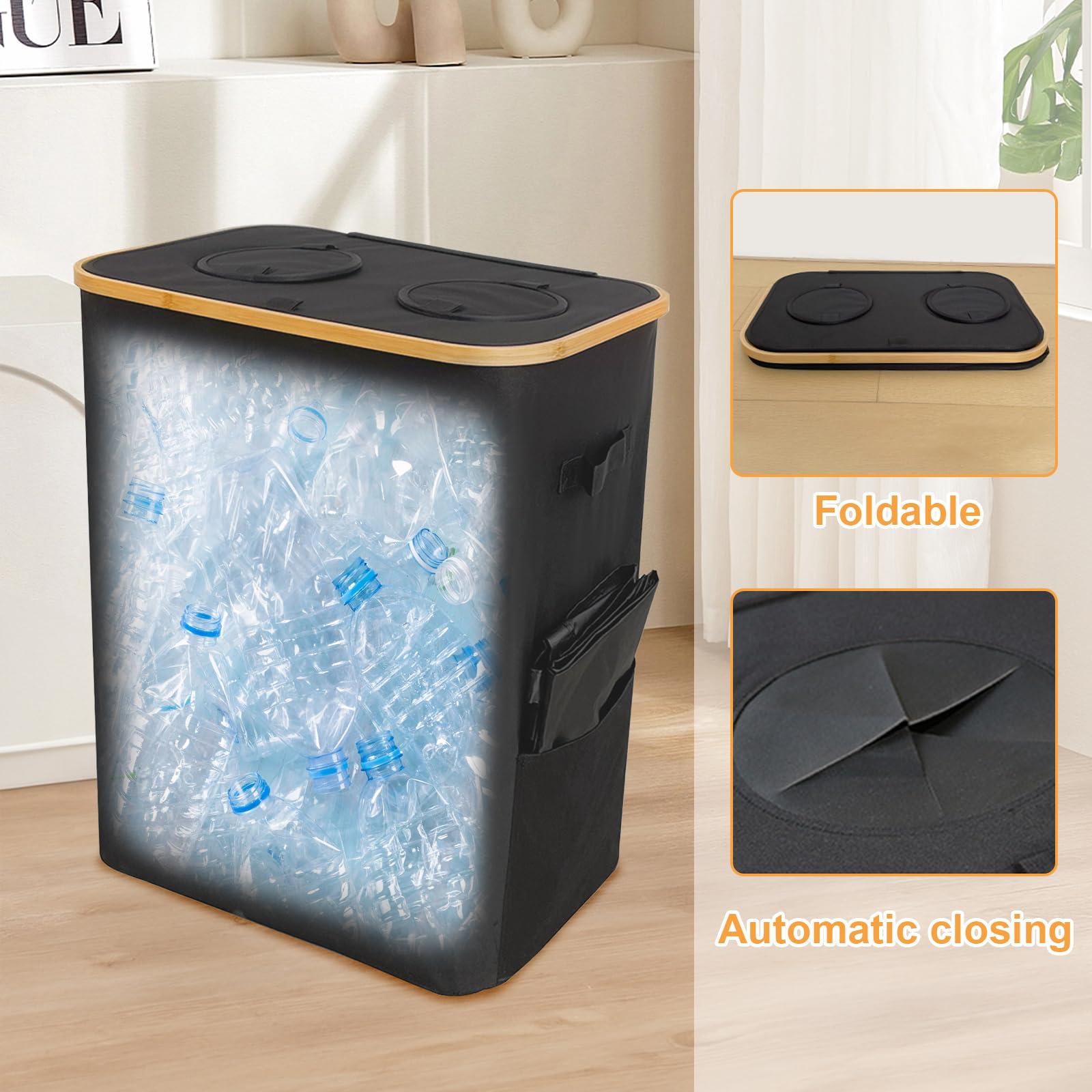 Qivine Qivine Recycling Bin for Kitchen, 37 Gallon Recycle Bin with Lid Large Recycling Bin with 2 Removeable and Reusable Inner Bag for Bottle Can Plastice Stickers