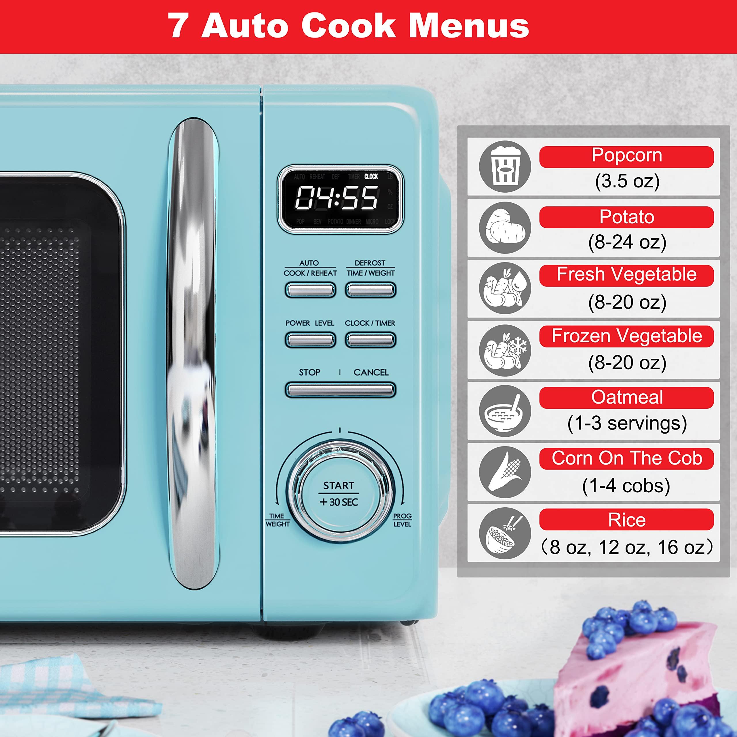 Galanz Galanz GLCMKZ11BER10 Retro Countertop Microwave Oven with Auto Cook & Reheat, Defrost, Quick Start Functions, Easy Clean with Glass Turntable, Pull Handle, 1.1 cu ft, Blue