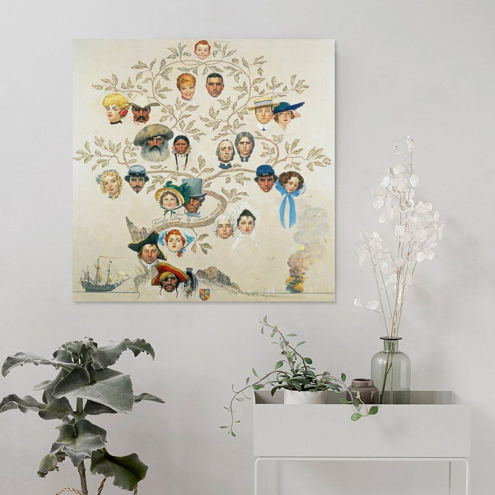 ZMLFJEA 41+Norman Rockwell Illustration Art Family Tree, 1959 Poster Print for Teen Boys Room Wall Art Canvas Painting Print Unframed 24x24inch