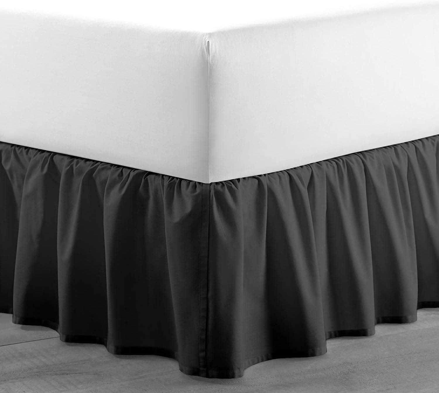 Sleepwell Dark Grey Solid Ruffled Bed Skirt Twin-XL-18 Inch Drop Split Corner, Microfiber Bedskirt with Platform Three Sided Coverage